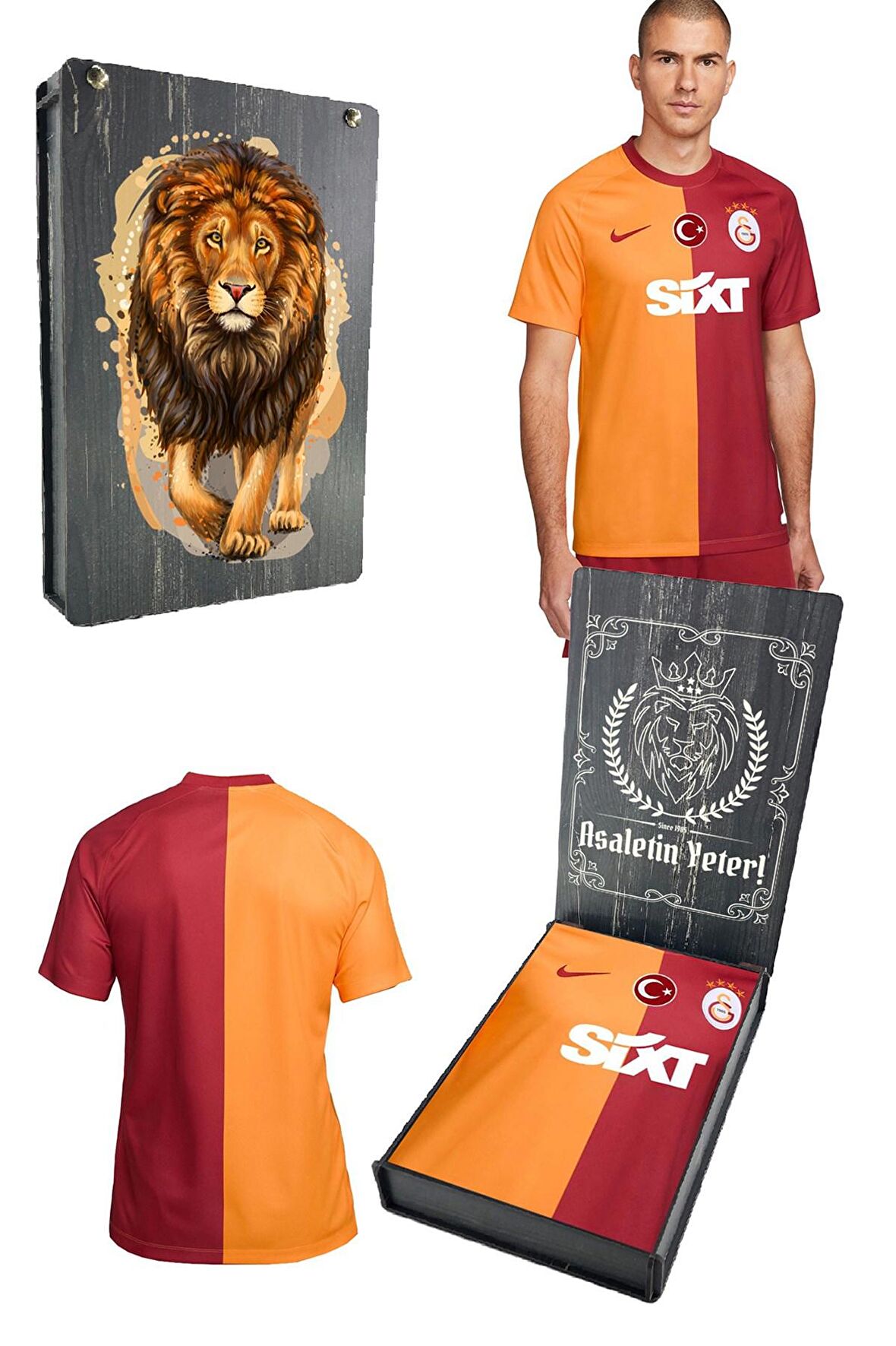 Galatasaray Orijinal 23-24 Parçalı Forma Gs Aslan Baskılı Hediyelik Ahşap Kutulu