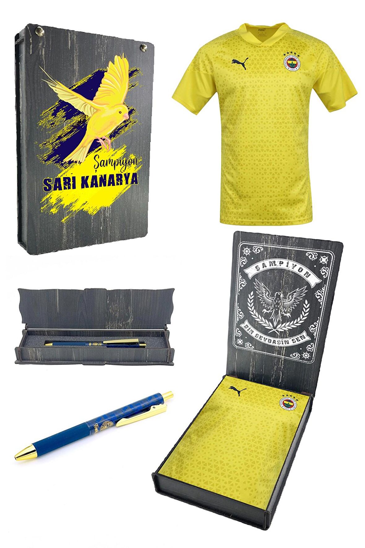 Fenerbahçe Orijinal A Takım Futbolcu Antrenman T-Shirt + Kalem Set Ahşap Kutulu