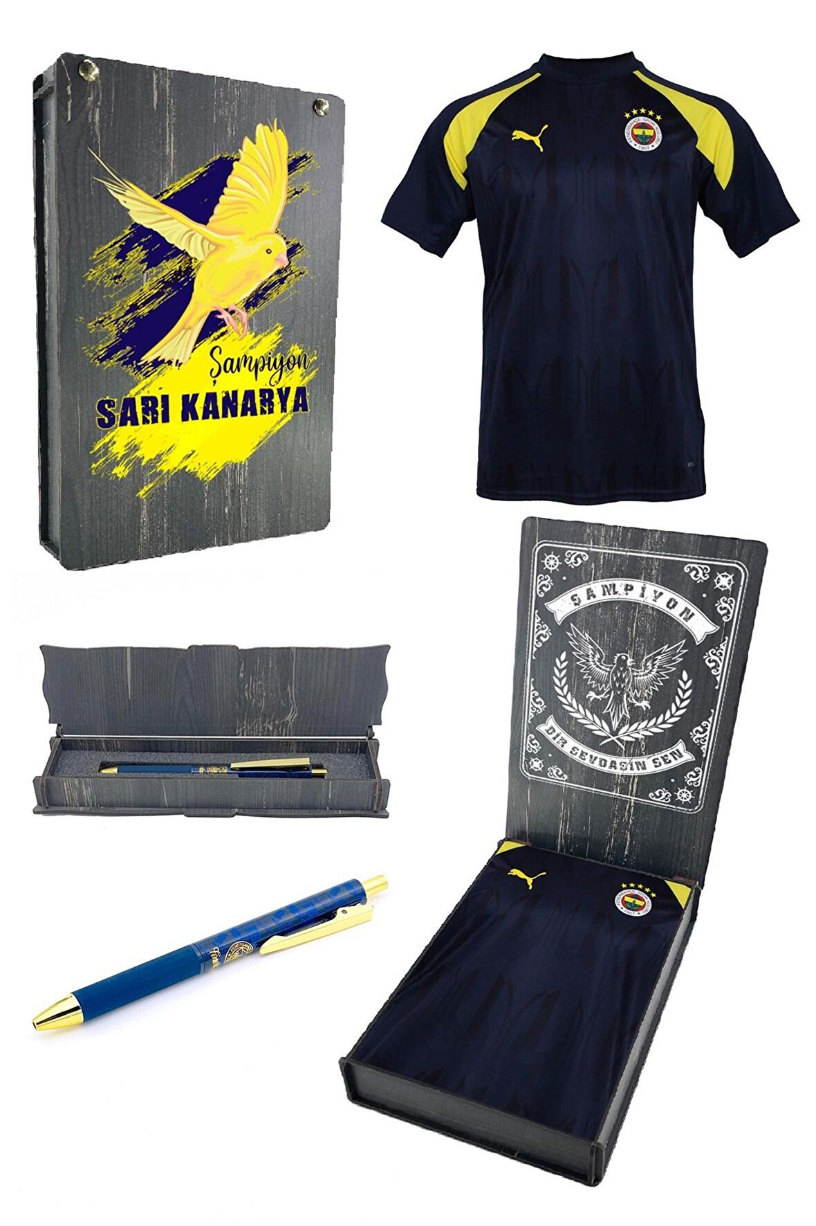 Fenerbahçe Orijinal A Takım Futbolcu Lacivert Seremoni T-Shirt + Kalem Set Ahşap Kutulu