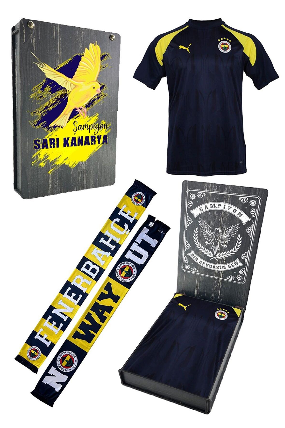 Fenerbahçe Orijinal A Takım Futbolcu Lacivert Seremoni T-Shirt + Şal (Atkı) Set Hediyelik Kutulu