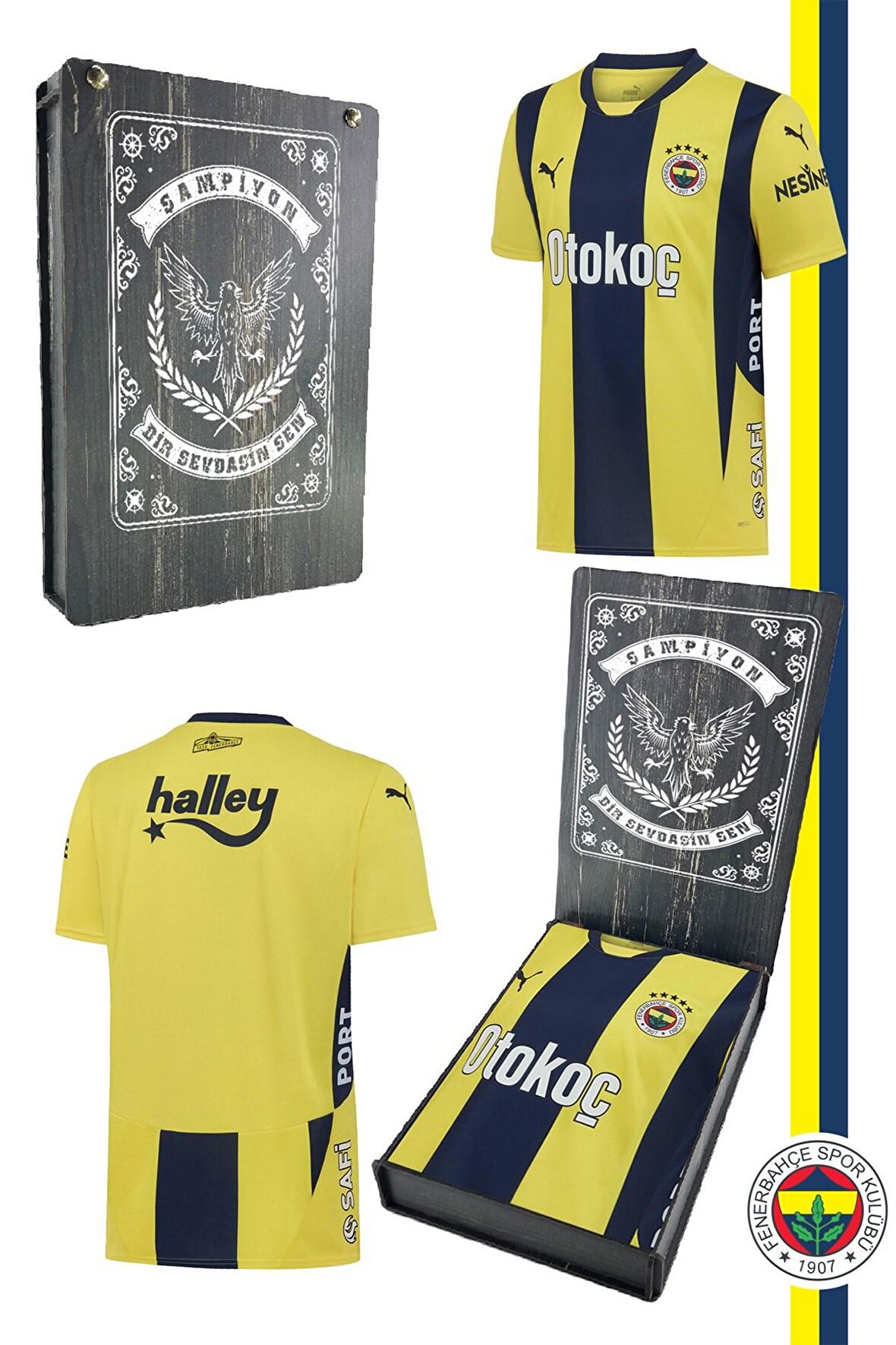 Fenerbahçe Orijinal Lisanslı Unisex 2024-2025 Yeni Sezon Sarı Lacivert Çubuklu Forma Ahşap Kutulu