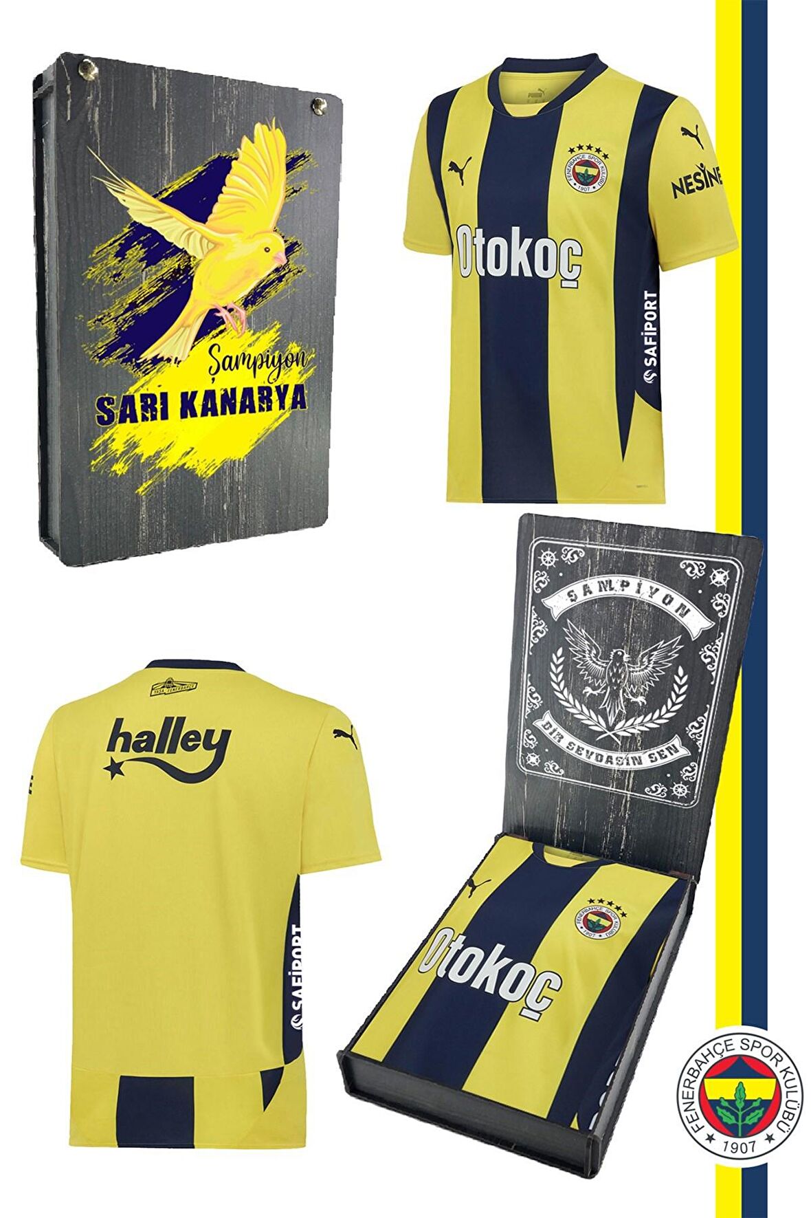 Fenerbahçe Orijinal Lisanslı Unisex 24-25 Yeni Sezon Sarı Lacivert Çubuklu Çocuk Forma Ahşap Kutulu
