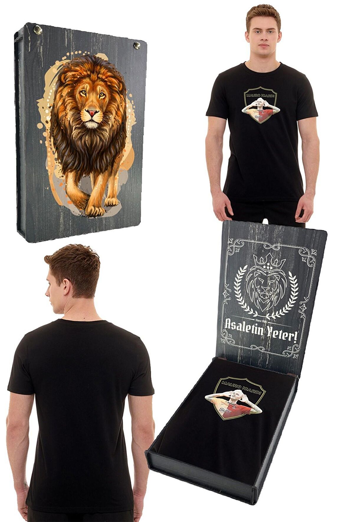 Galatasaray Orijinal Lisanslı Sıfır Yaka Siyah Gs İcardi T-Shirt Gs Aslan Baskılı Hediyelik Kutulu