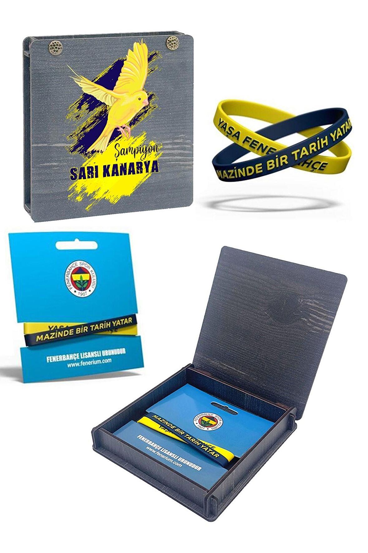 Fenerbahçe Orijinal Lisanslı 2'li Mazinde Bir Tarih Yatar Silikon Bileklik Kanarya Baskılı Kutulu