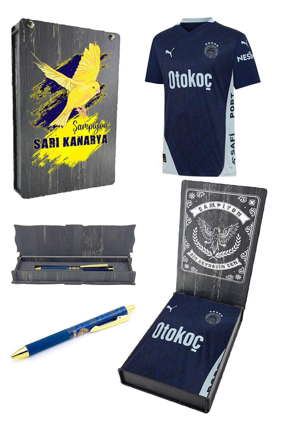 Fenerbahçe Orijinal Lisanslı 24-25 Yeni Sezon Mavi Forma + Kalem Set Hediyelik Ahşap Kutulu