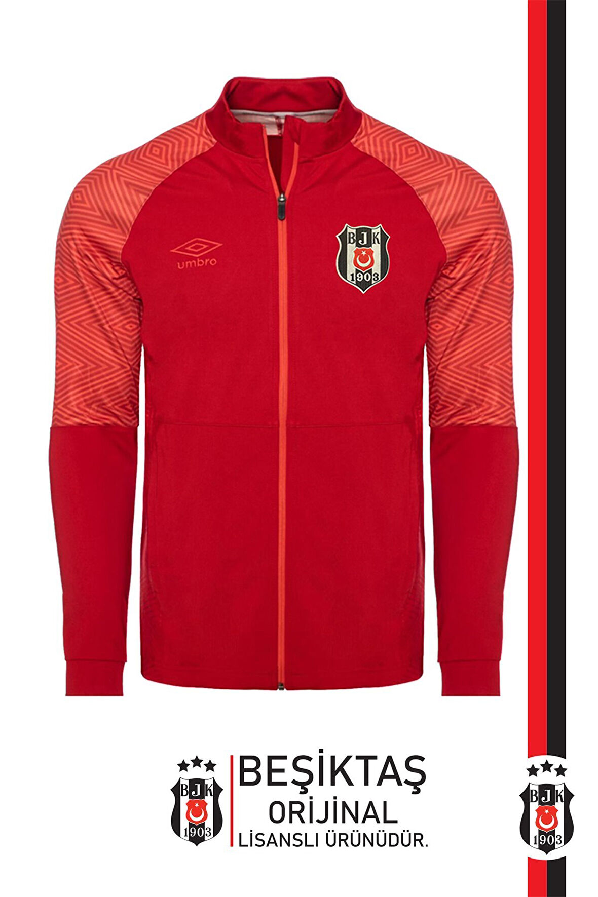 Beşiktaş Orijinal Lisanslı Fermuarlı Dik Yaka Cepli Kırmızı Antrenman Sweat