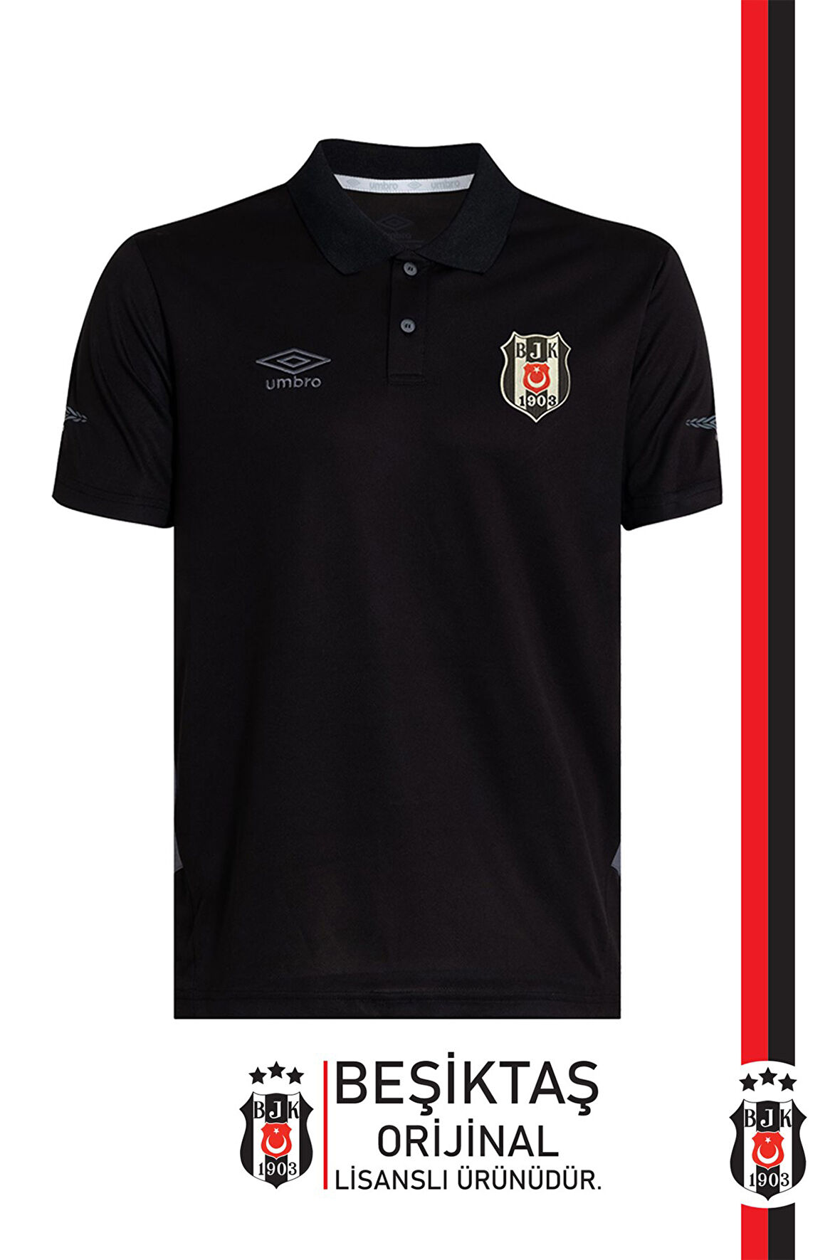 Beşiktaş Orijinal Lisanslı Polo Yaka Siyah T-Shirt