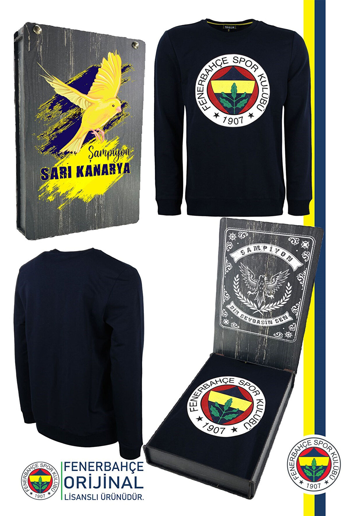 Fenerbahçe Orijinal Lisanslı Logo Sweat Kanarya Baskılı Ahşap Kutulu