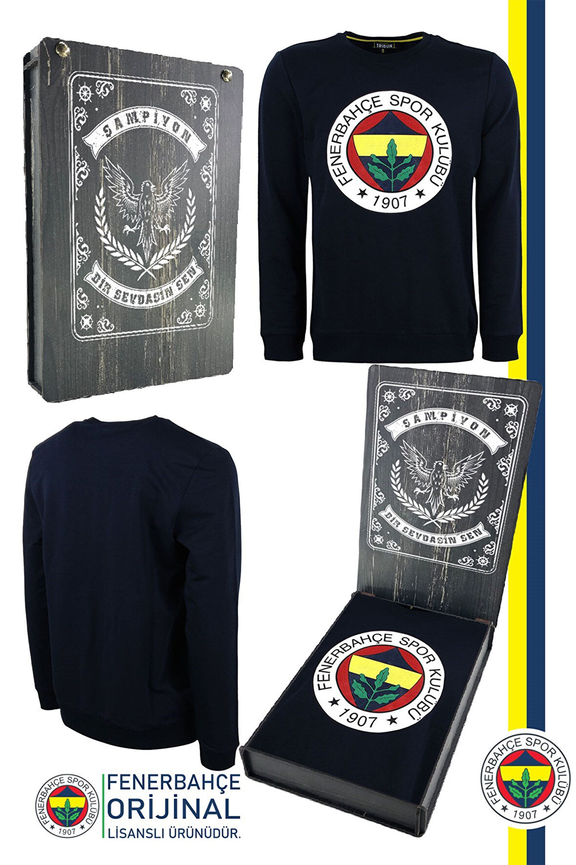 Fenerbahçe Orijinal Lisanslı Logo Sweat Hediyelik Ahşap Kutulu