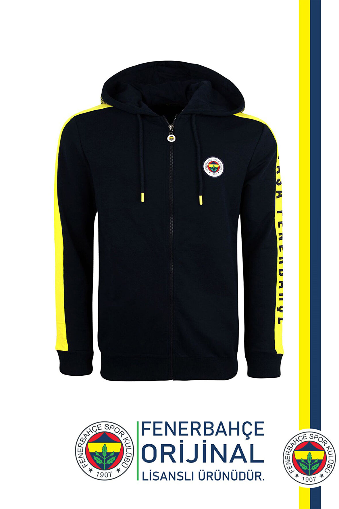 Fenerbahçe Orijinal Lisanslı Kapüşonlu Tam Fermuar Spor Sweat