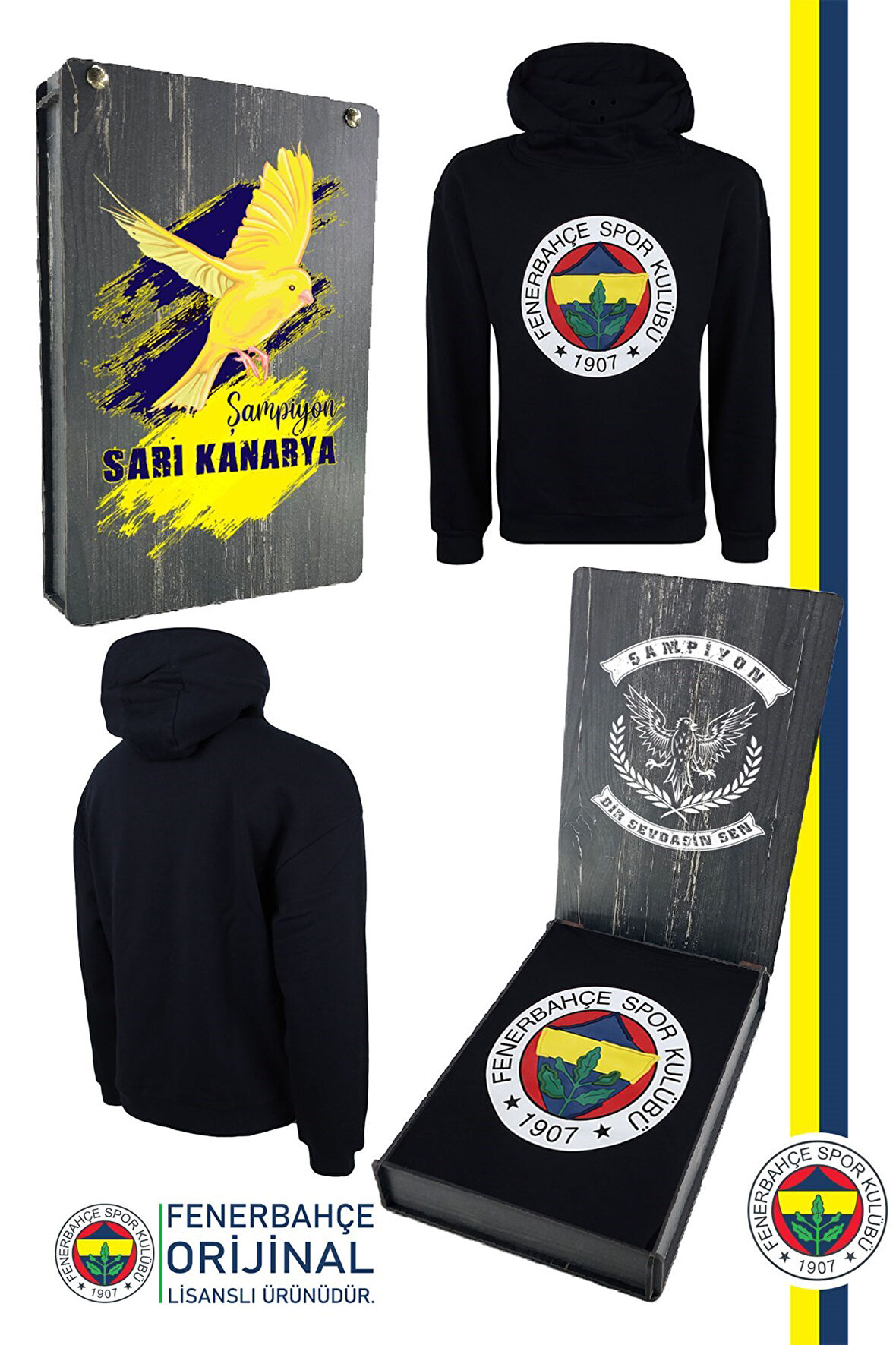 Fenerbahçe Orijinal Lisanslı Logolu Lacivert Kapüşonlu Sweat Ahşap Kutulu