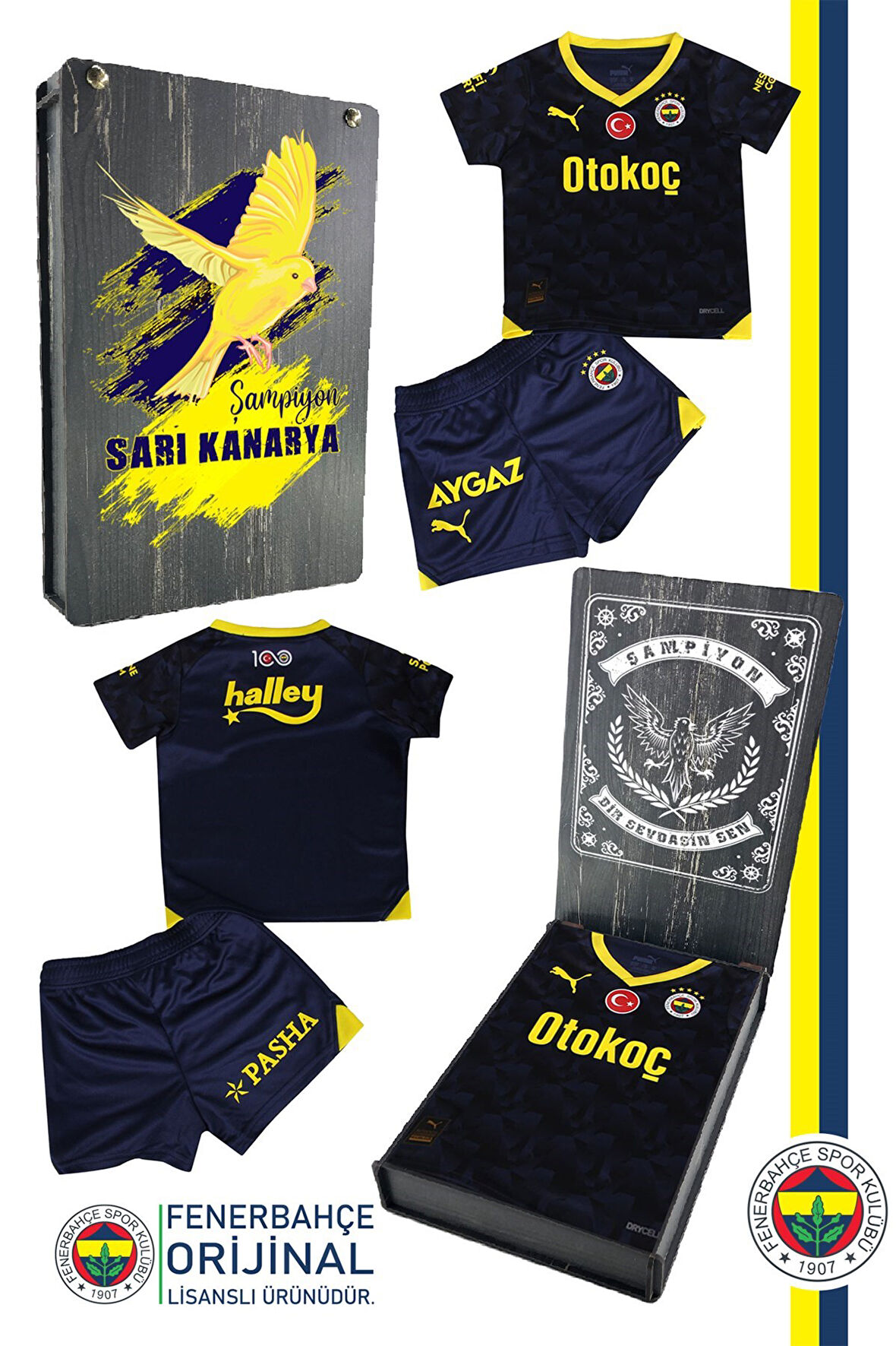 Fenerbahçe Orijinal Lisanslı 23-24 Lacivert Çocuk Forma Set Hediyelik Ahşap Kutulu