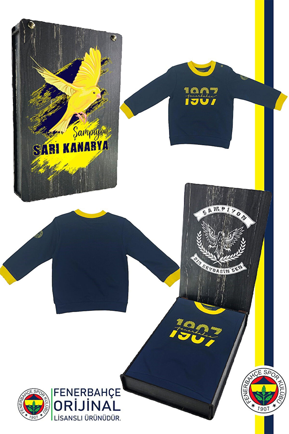 Fenerbahçe Orijinal Lisanslı Uzun Kol Lacivert Bebek 1907 Sweat Hediyelik Ahşap Kutulu