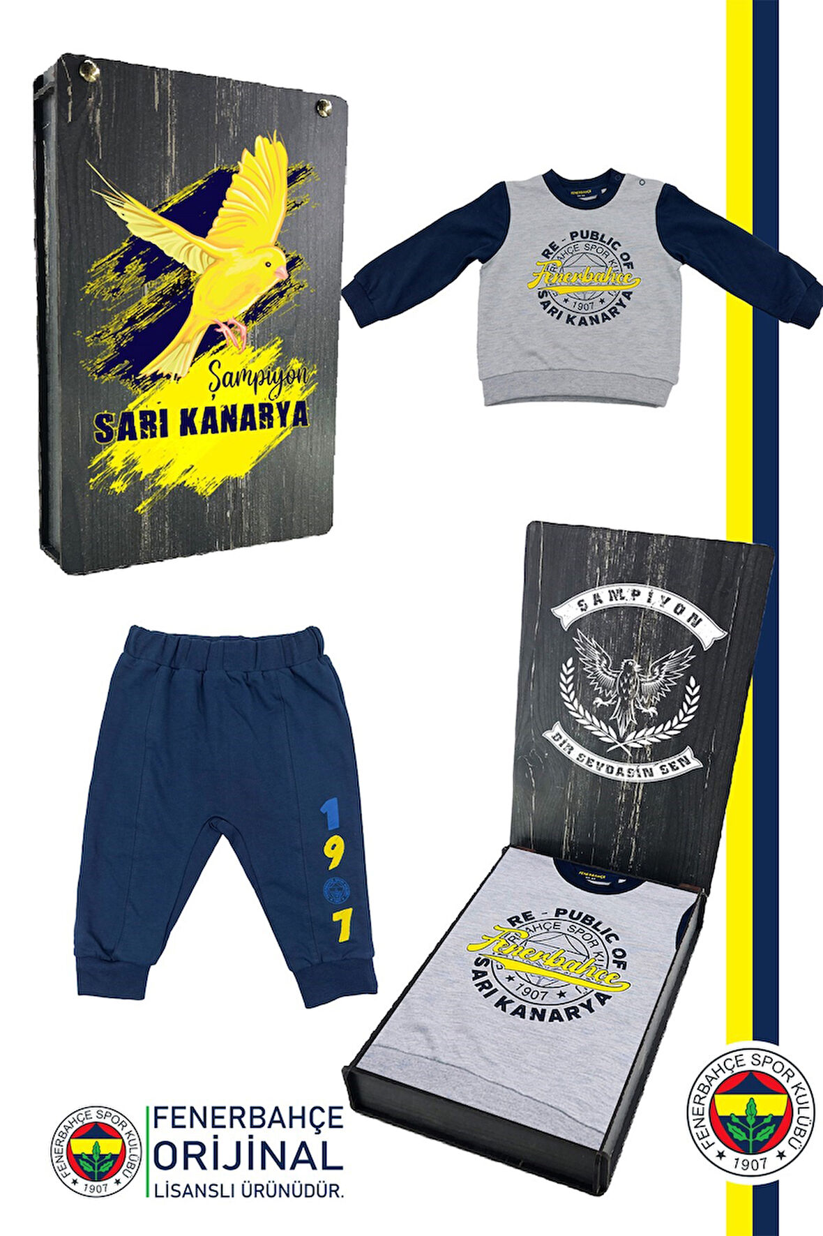 Fenerbahçe Orijinal Lisanslı Republic Of Fenerbahçe Lacivert Bebek Sweat Eşofman Alt Set Kutulu