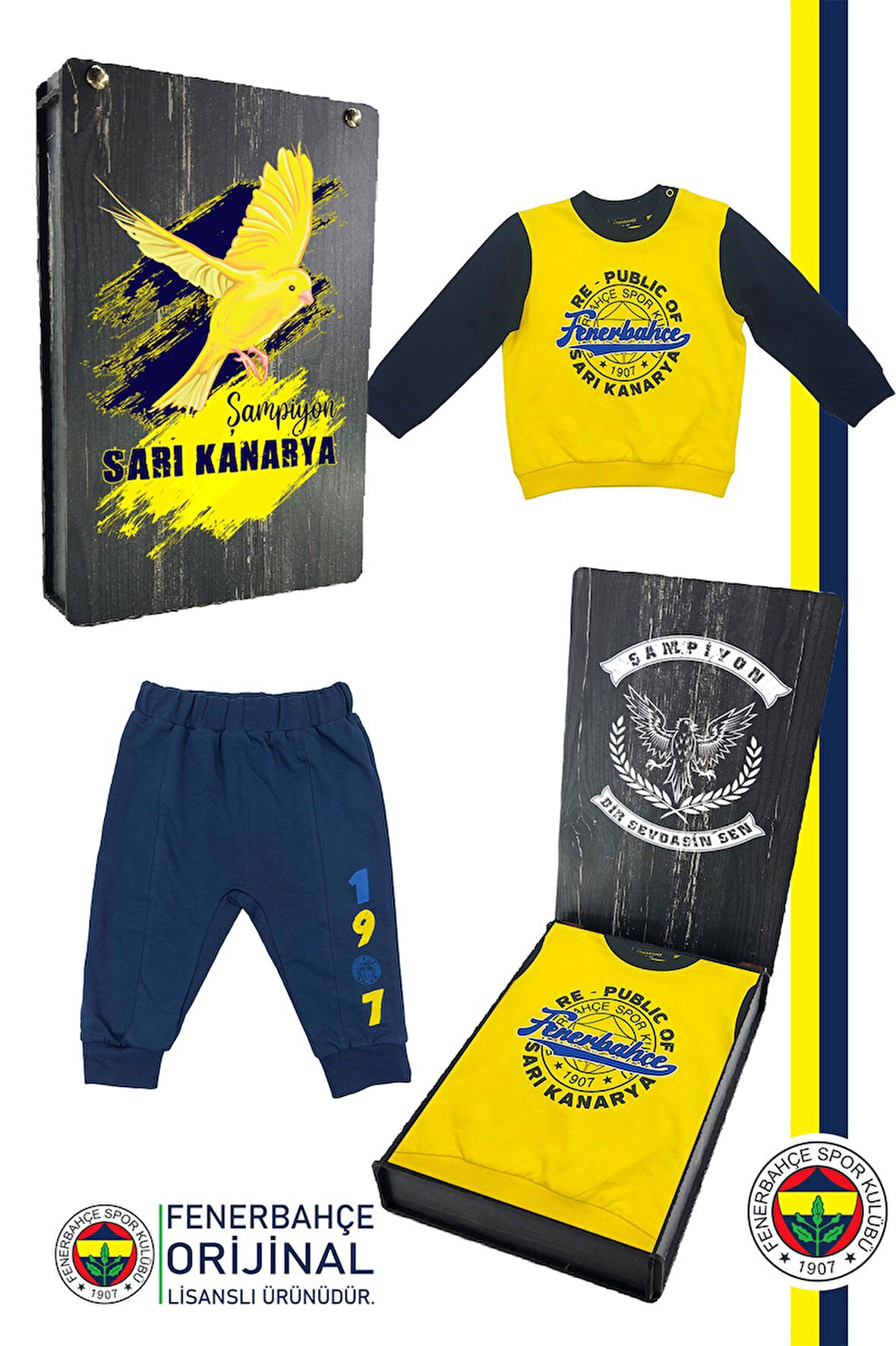 Fenerbahçe Orijinal Lisanslı Republic Of Fenerbahçe Lacivert Bebek Sweat Eşofman Alt Set Kutulu