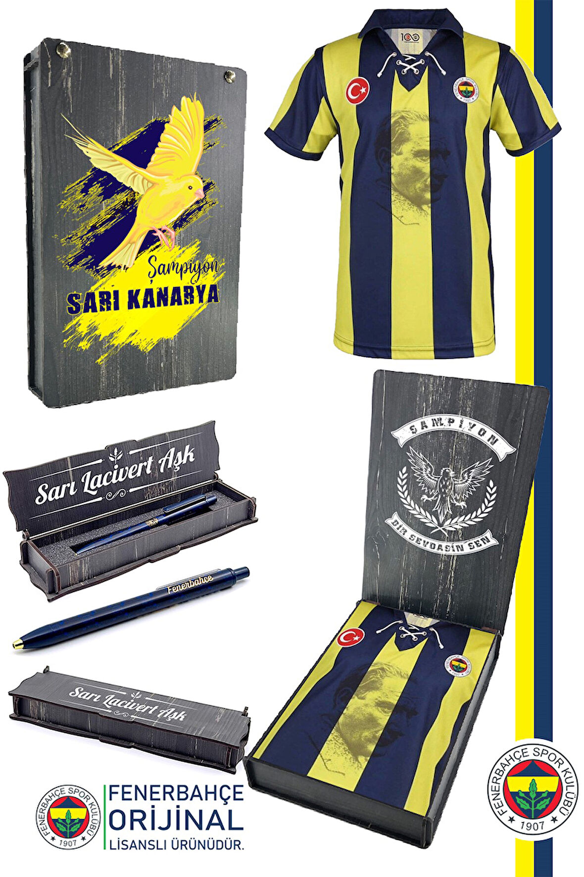 Fenerbahçe Orijinal Lisanslı 100. Yıl Forma Uçlu Kalem Set Hediyelik Ahşap Kutulu