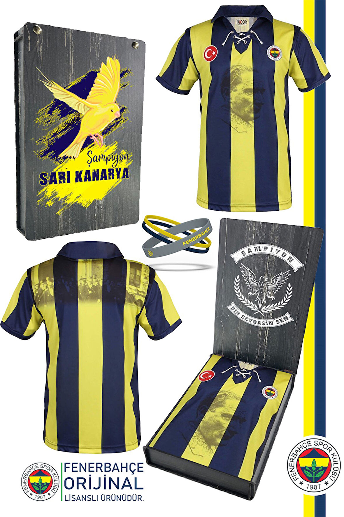 Fenerbahçe Orijinal Lisanslı 100. Yıl Forma Spor Bileklik Set Hediyelik Ahşap Kutulu