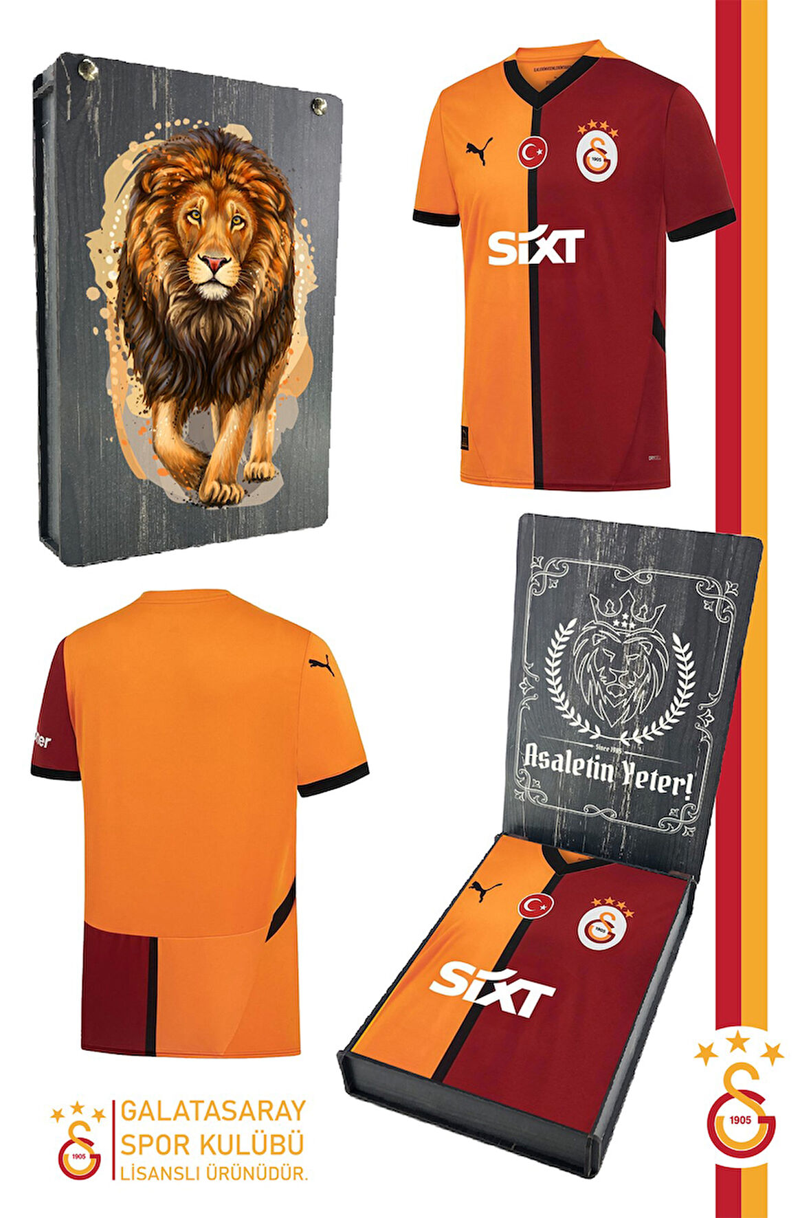 Galatasaray Orijinal Lisanslı 24/25 Parçalı Forma Aslan Baskılı Hediyelik Ahşap Kutulu