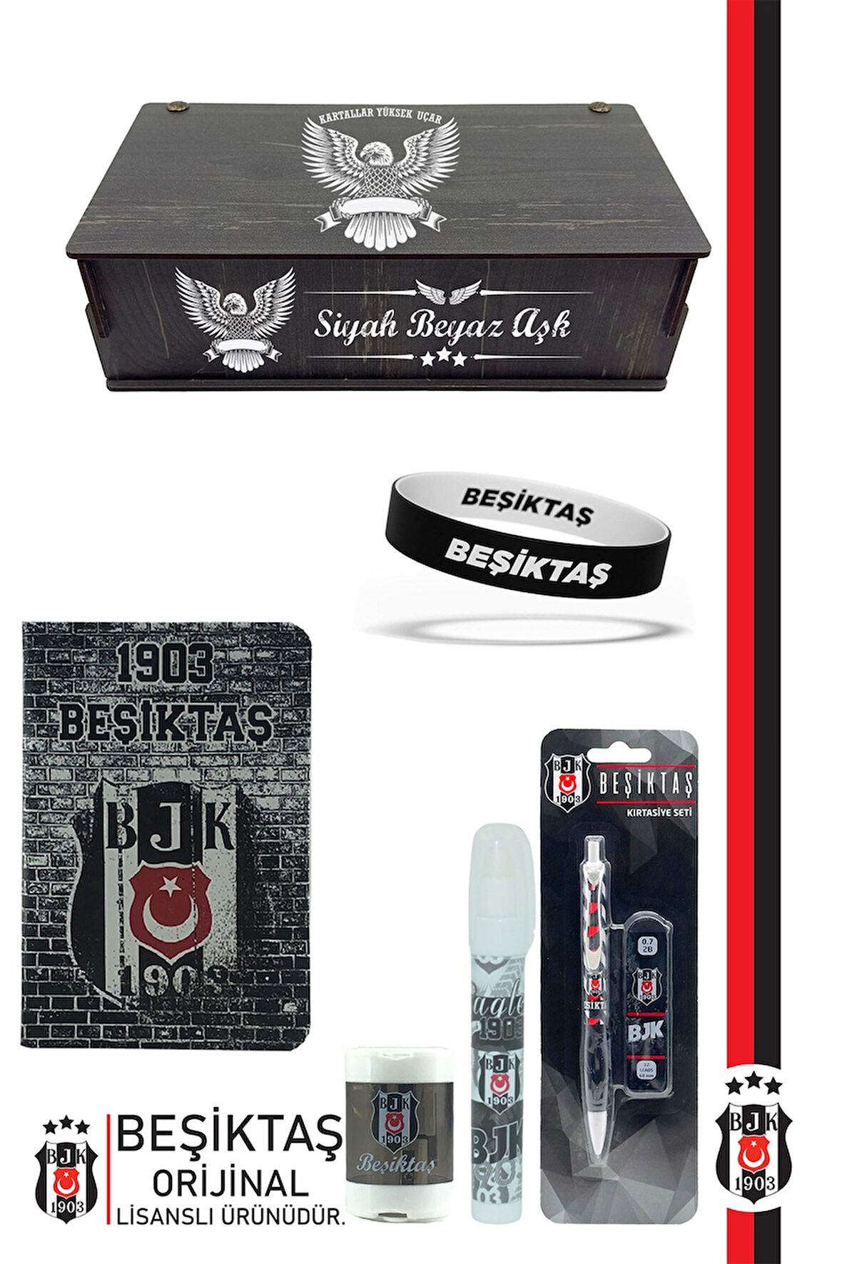 Beşiktaş Orijinal Lisanslı Kalem Bileklik Bloknot Hediyelik Set