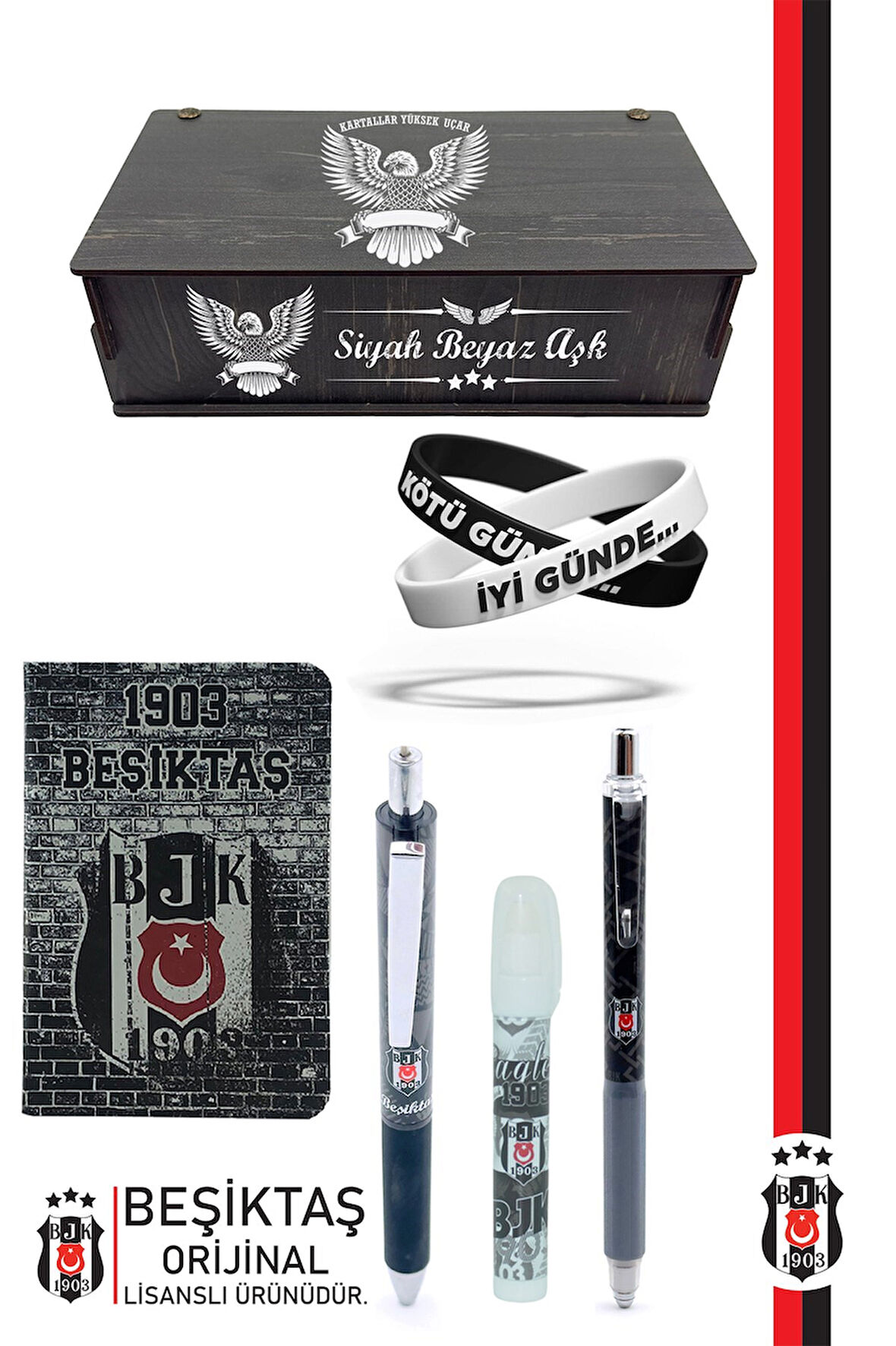 Beşiktaş Orijinal Lisanslı Premium Kalem Bileklik Bloknot Silgi Hediyelik Set