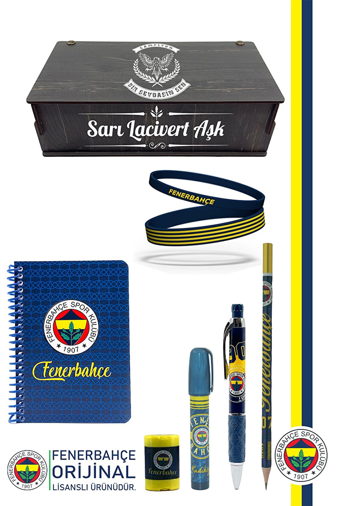 Fenerbahçe Orijinal Lisanslı Kalem Bileklik Bloknot Silgi Hediyelik Set