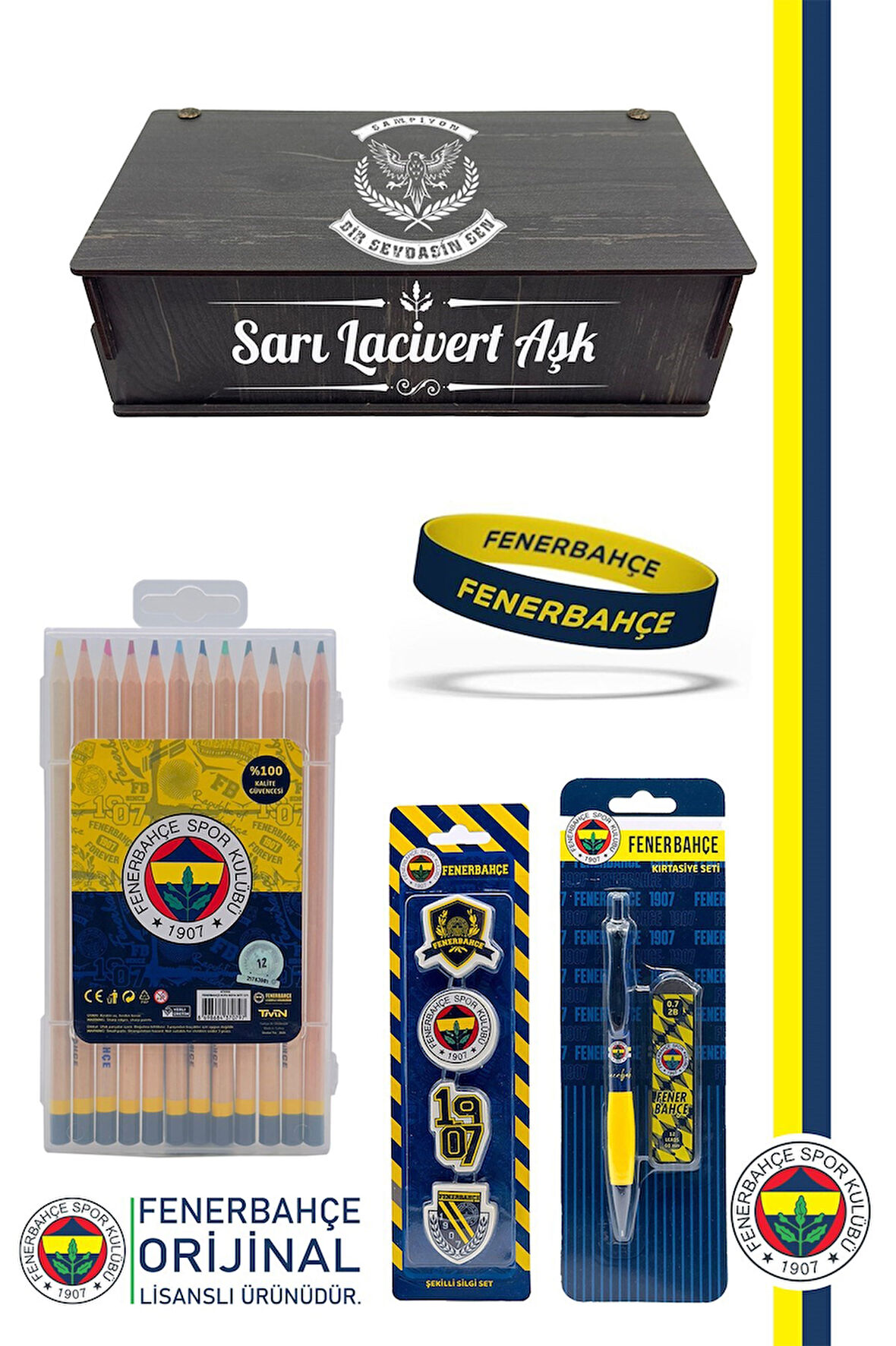 Fenerbahçe Orijinal Lisanslı Kalem Bileklik Kuru Boya Silgi Hediyelik Set