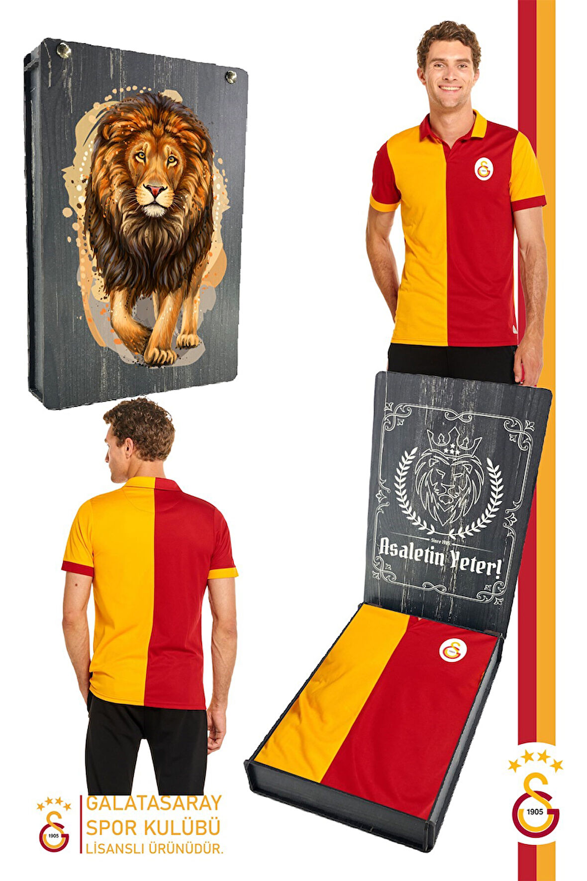 Gs Tsrt 096 Galatasaray Orijinal Lisanslı Match Day T-shirt Gs Aslan Baskılı Hediyelik Ahşap Kutulu