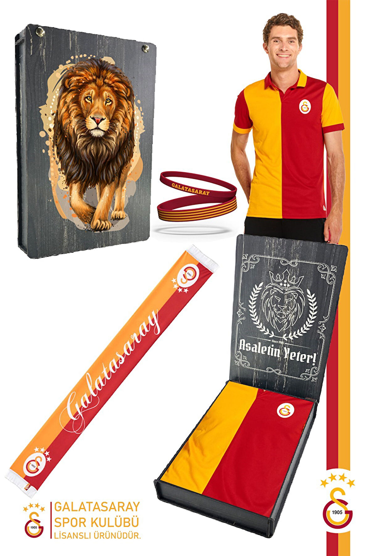 Galatasaray Orijinal Lisanslı Match Day Polo T-Shirt + Bileklik + Şal Kaşkol Set Hediyelik Kutulu
