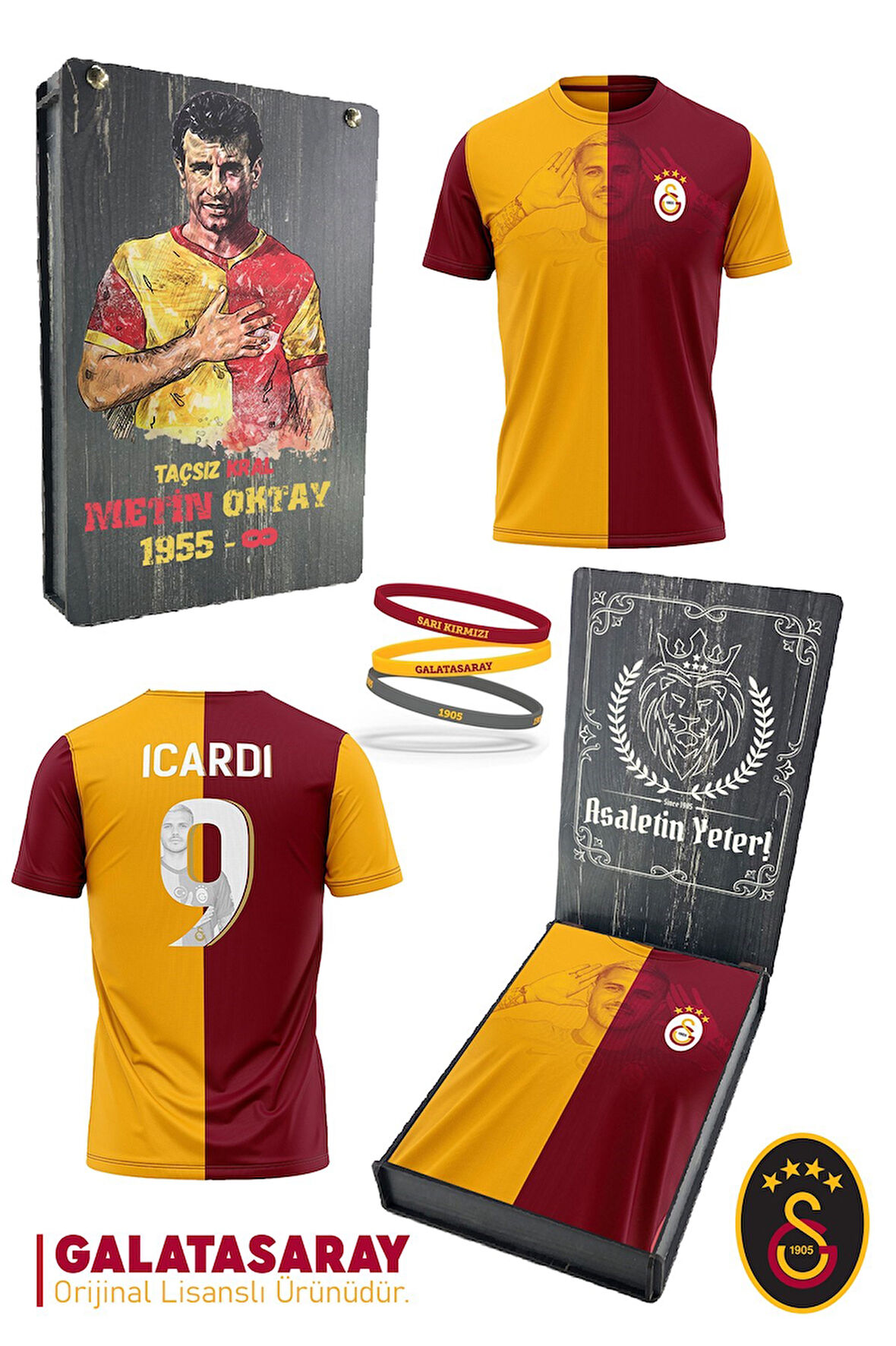 Galatasaray Orijinal Lisanslı İcardi Taraftar T-Shirt + Bileklik Set Hediyelik Ahşap Kutulu