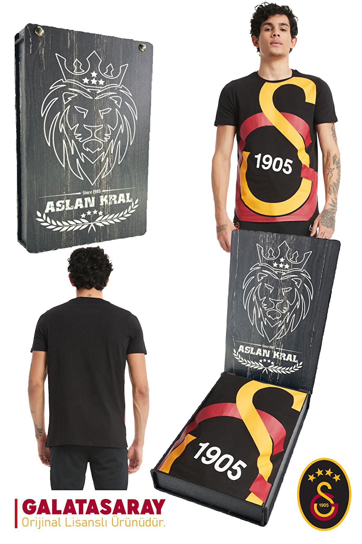 Galatasaray Orijinal Lisanslı Büyük Logolu T-Shirt Hediyelik Ahşap Kutulu