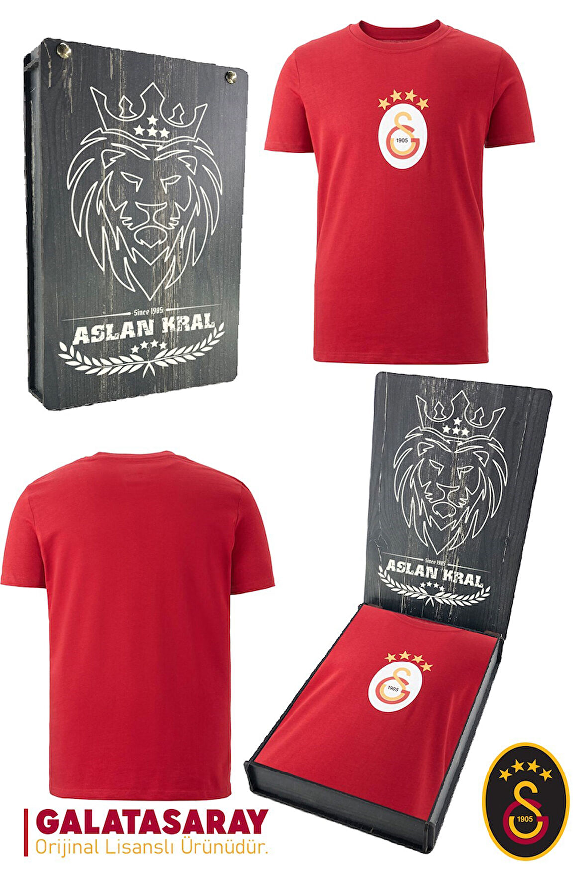 Galatasaray Orijinal Lisanslı Arma T-Shirt Hediyelik Ahşap Kutulu