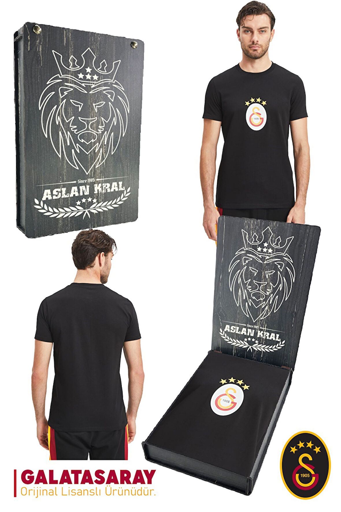 Galatasaray Orijinal Lisanslı Arma T-Shirt Hediyelik Ahşap Kutulu