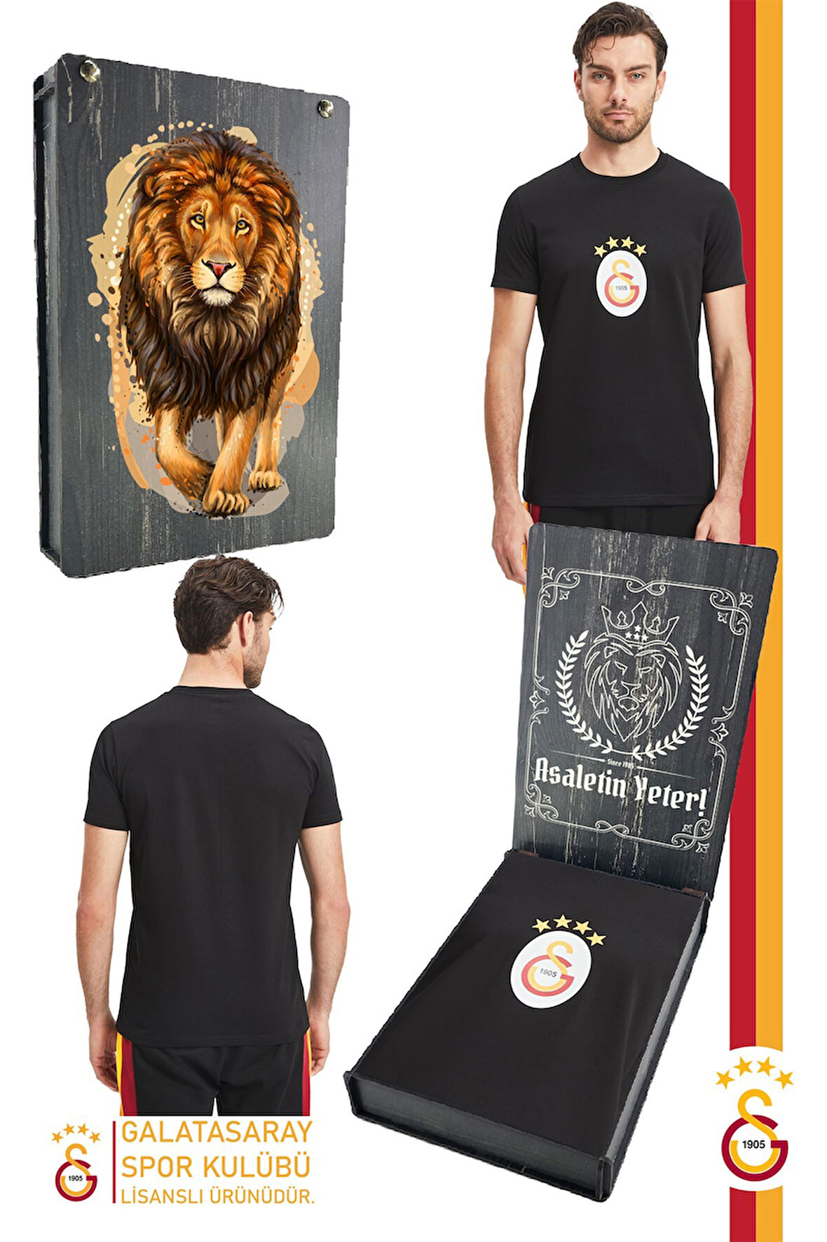 Galatasaray Orijinal Lisanslı Arma T-Shirt Gs Aslan Baskılı Hediyelik Ahşap Kutulu