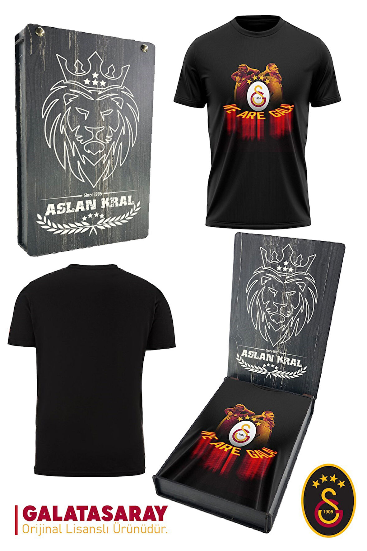 Galatasaray Orijinal Lisanslı We Are Gala T-Shirt Hediyelik Ahşap Kutulu