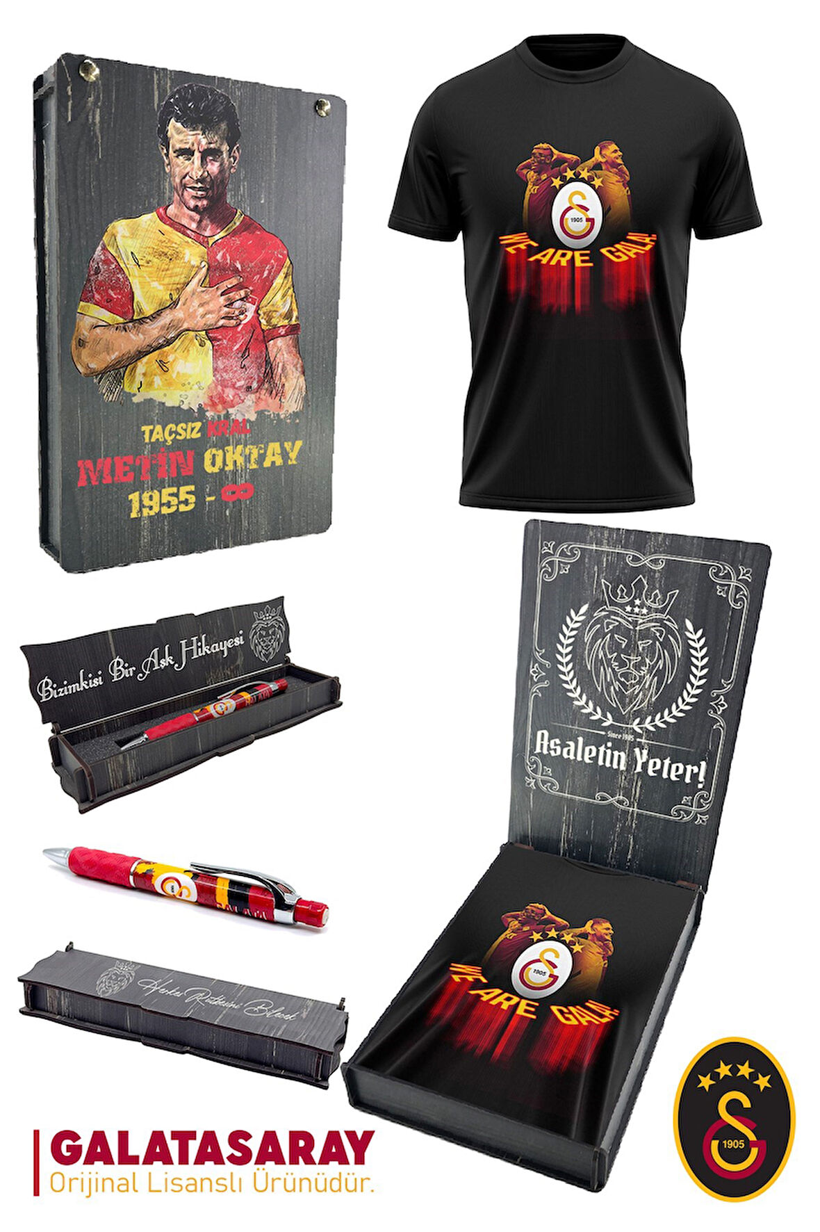 Galatasaray Orijinal Lisanslı We Are Gala T-Shirt + Uçlu Kalem Set Hediyelik Ahşap Kutulu
