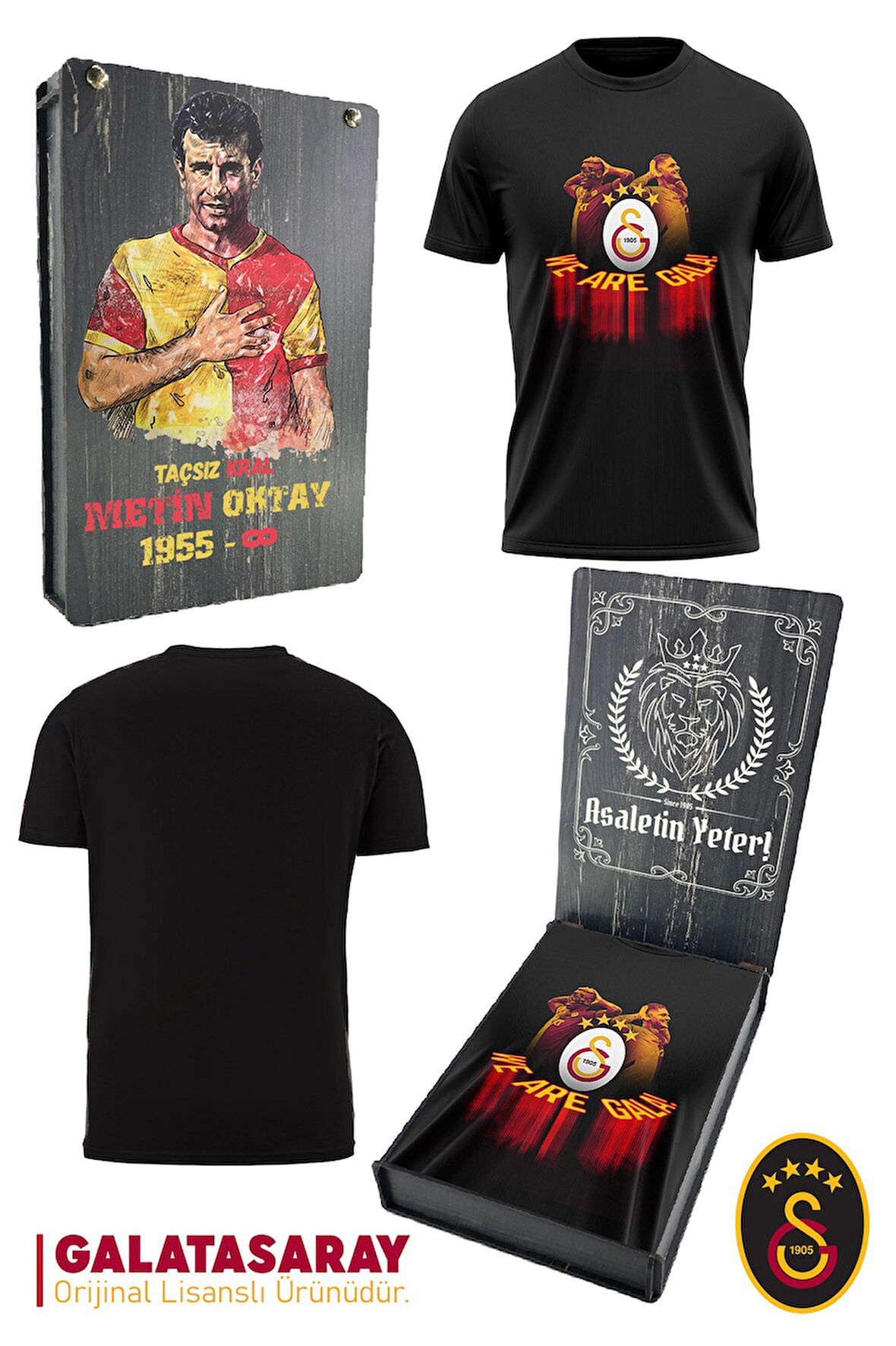 Galatasaray Orijinal Lisanslı We Are Gala T-Shirt Metin Oktay Baskılı Hediyelik Ahşap Kutulu