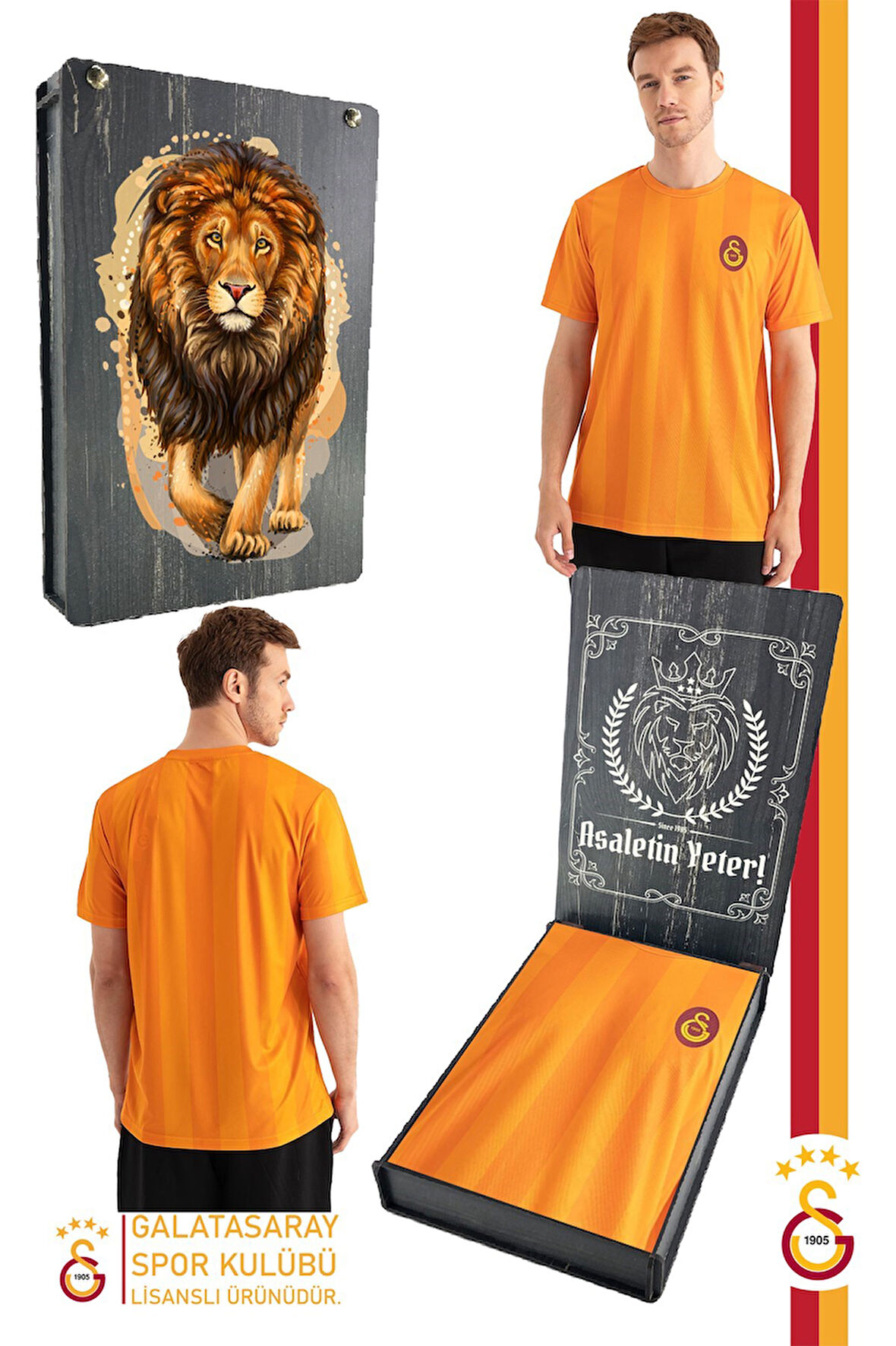 Galatasaray Orijinal Lisanslı Match Day T-Shirt Gs Aslan Baskılı Hediyelik Ahşap Kutulu