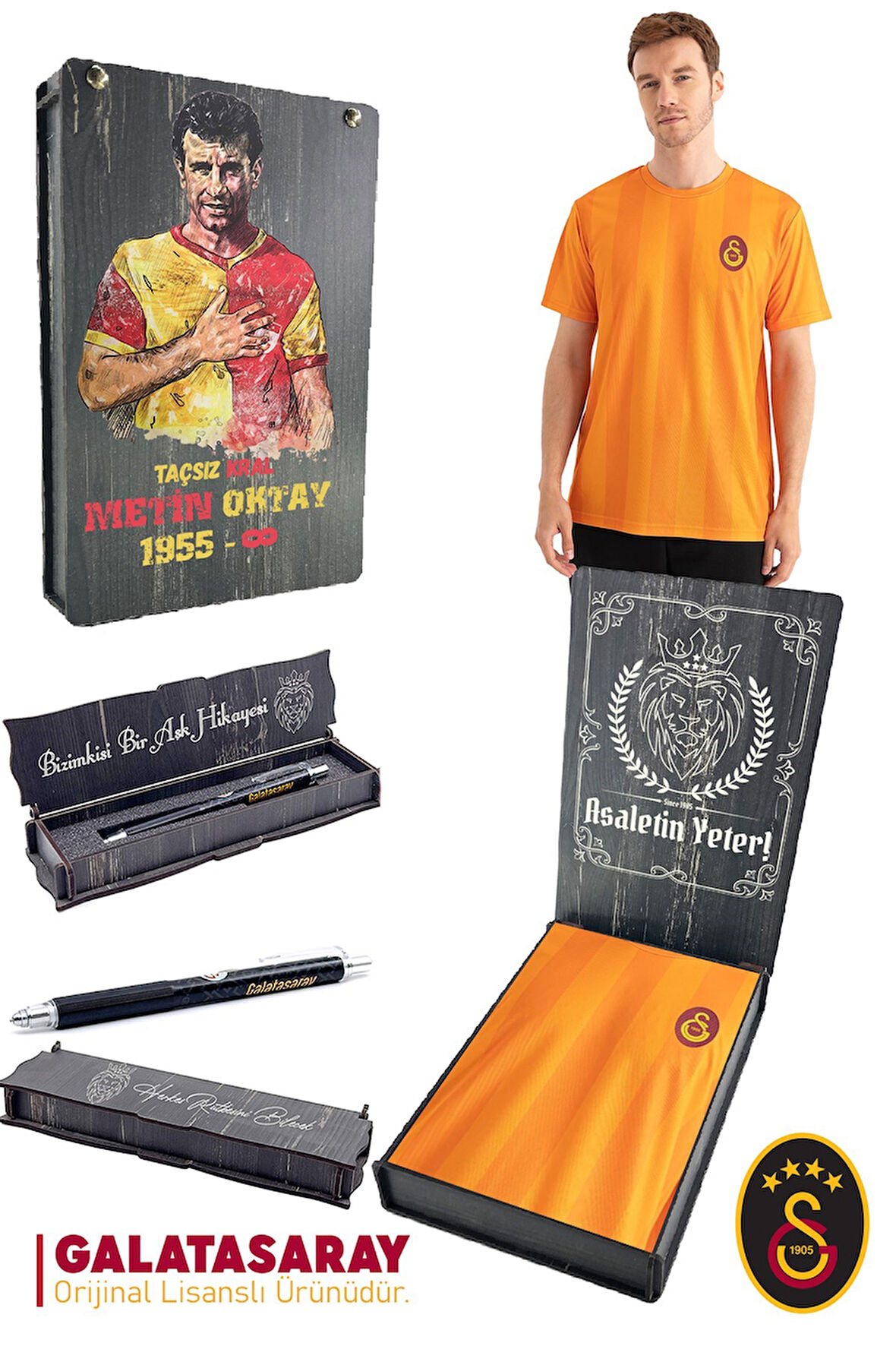 Galatasaray Orijinal Lisanslı Match Day T-Shirt + Uçlu Kalem Set Hediyelik Ahşap Kutulu