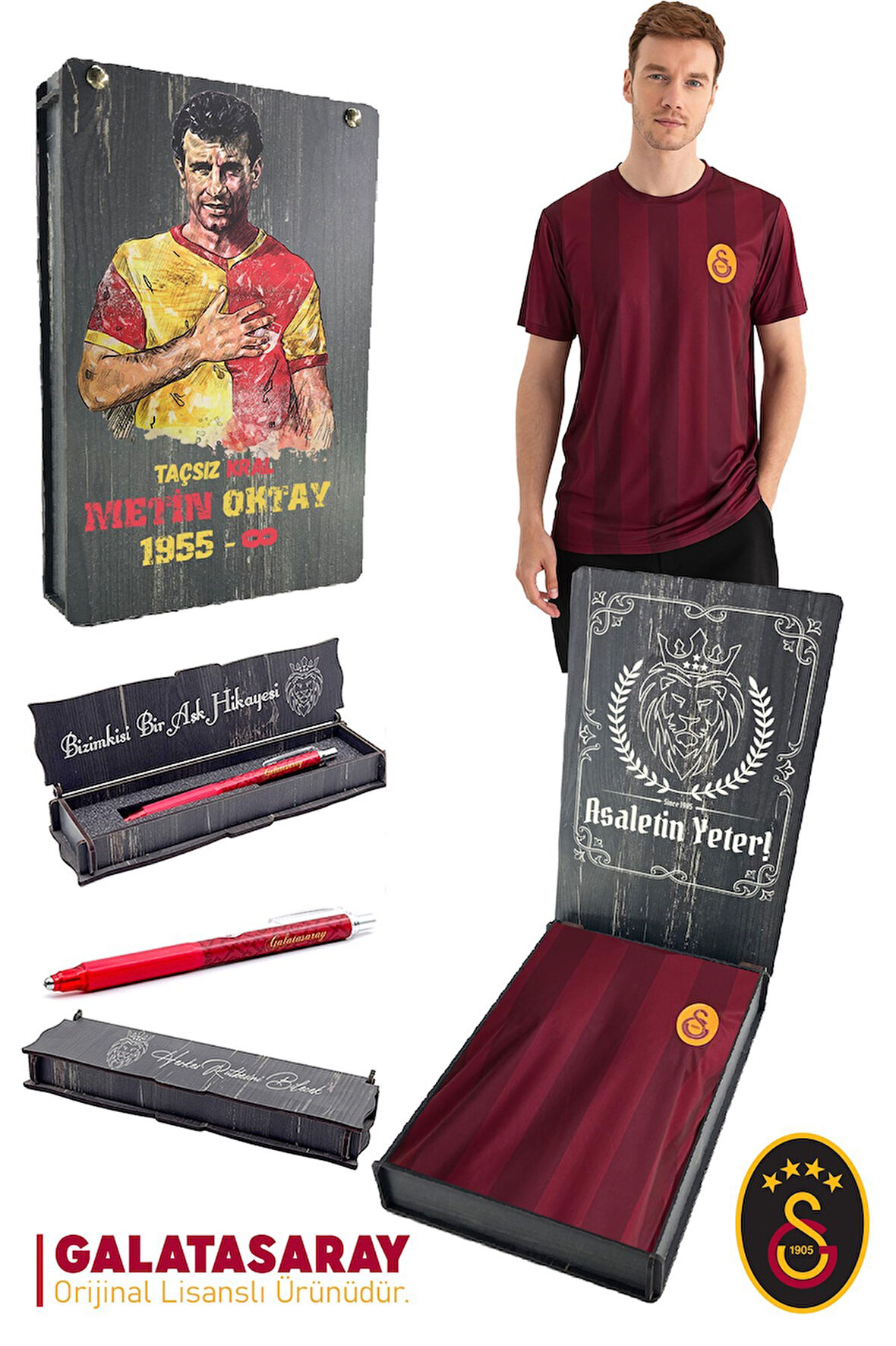 Galatasaray Orijinal Lisanslı Match Day T-Shirt + Uçlu Kalem Set Hediyelik Ahşap Kutulu