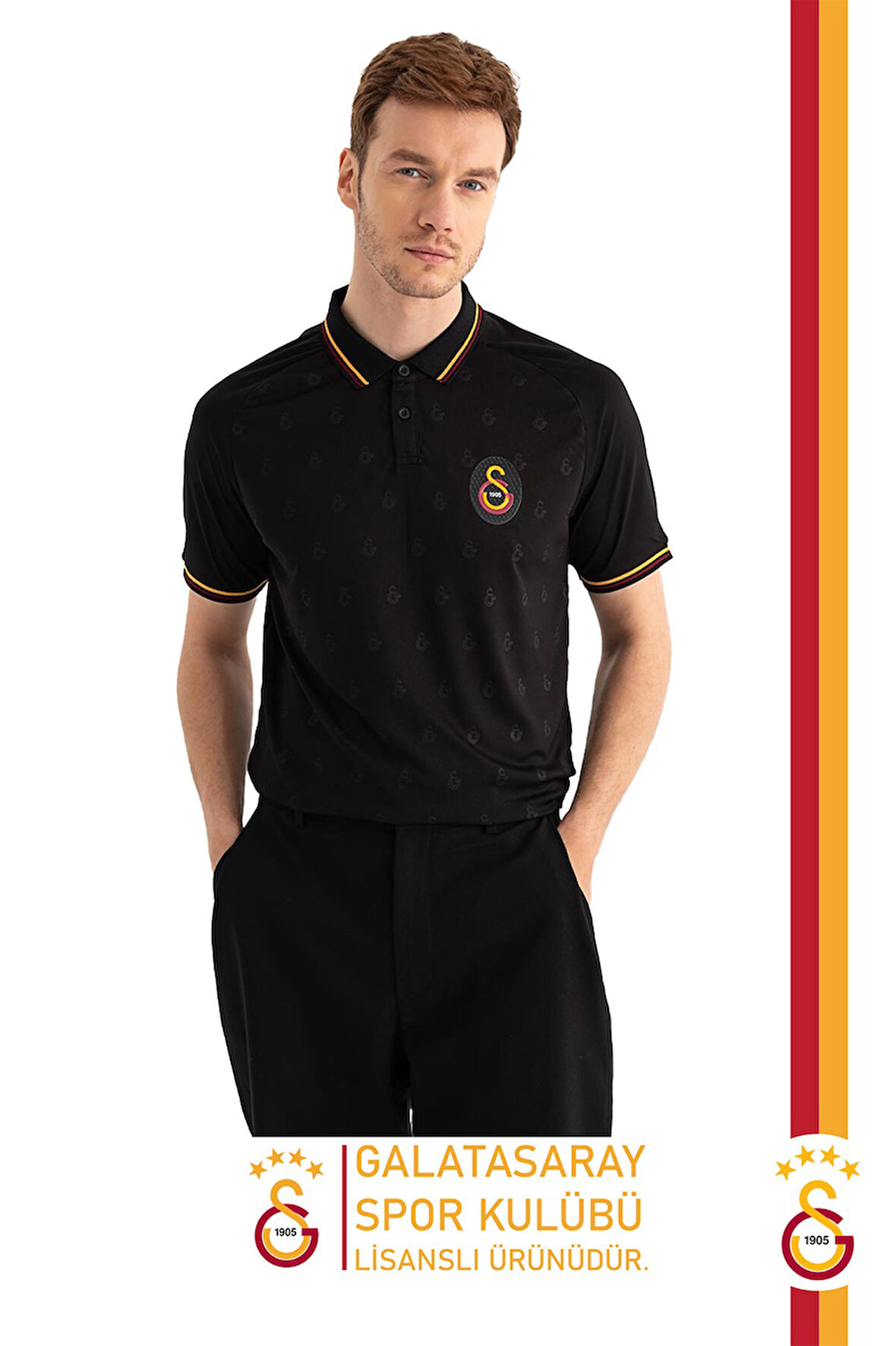 Galatasaray Orijinal Lisanslı Match Day Siyah Polo Yaka T-Shirt