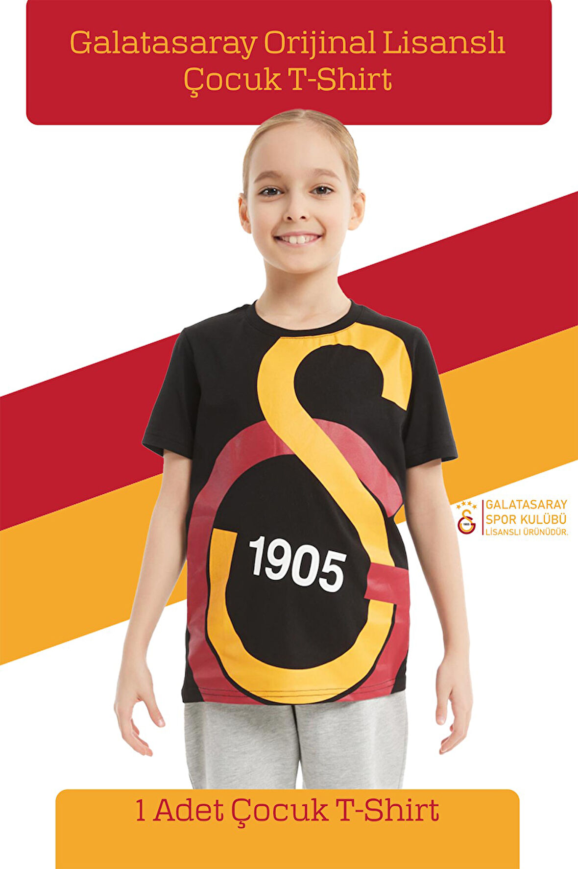 Galatasaray Orijinal Lisanslı Büyük Logo Çocuk T-shirt