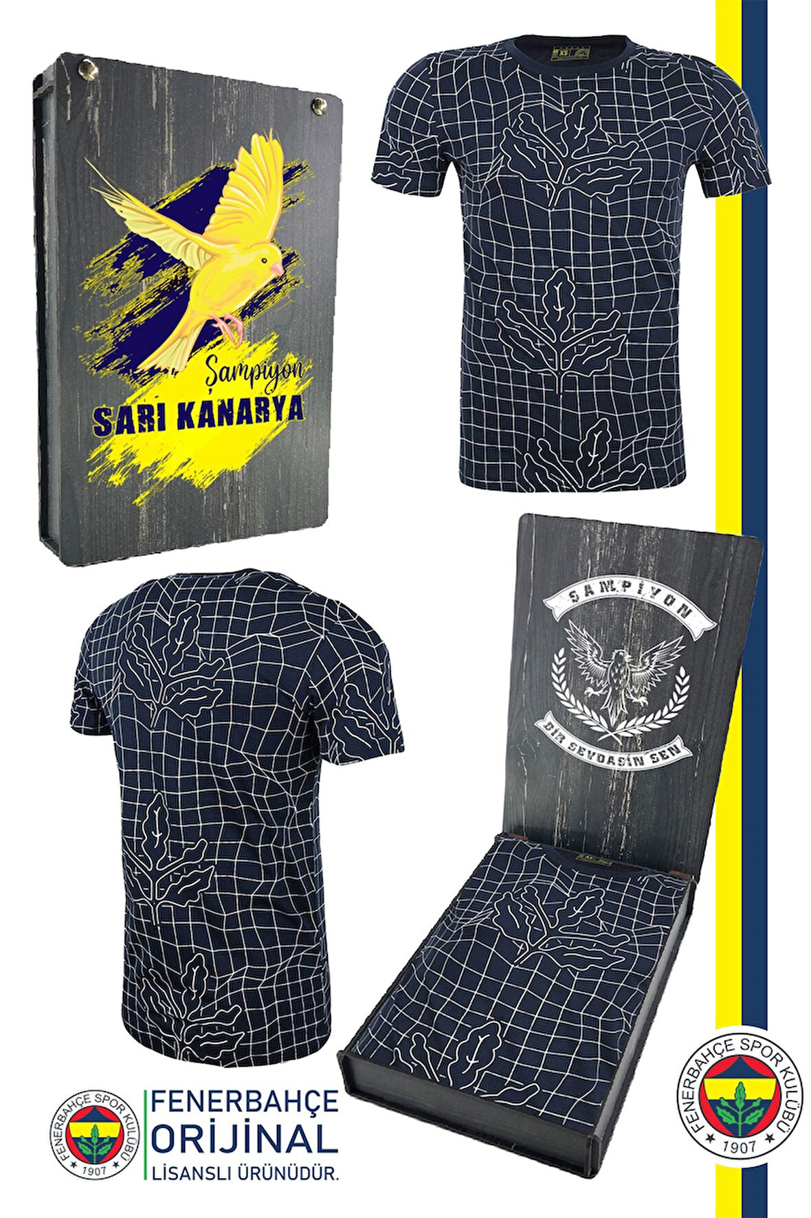 Fenerbahçe Orijinal Lisanslı Palamut LogoTribün T-Shirt Hediyelik Ahşap Kutulu