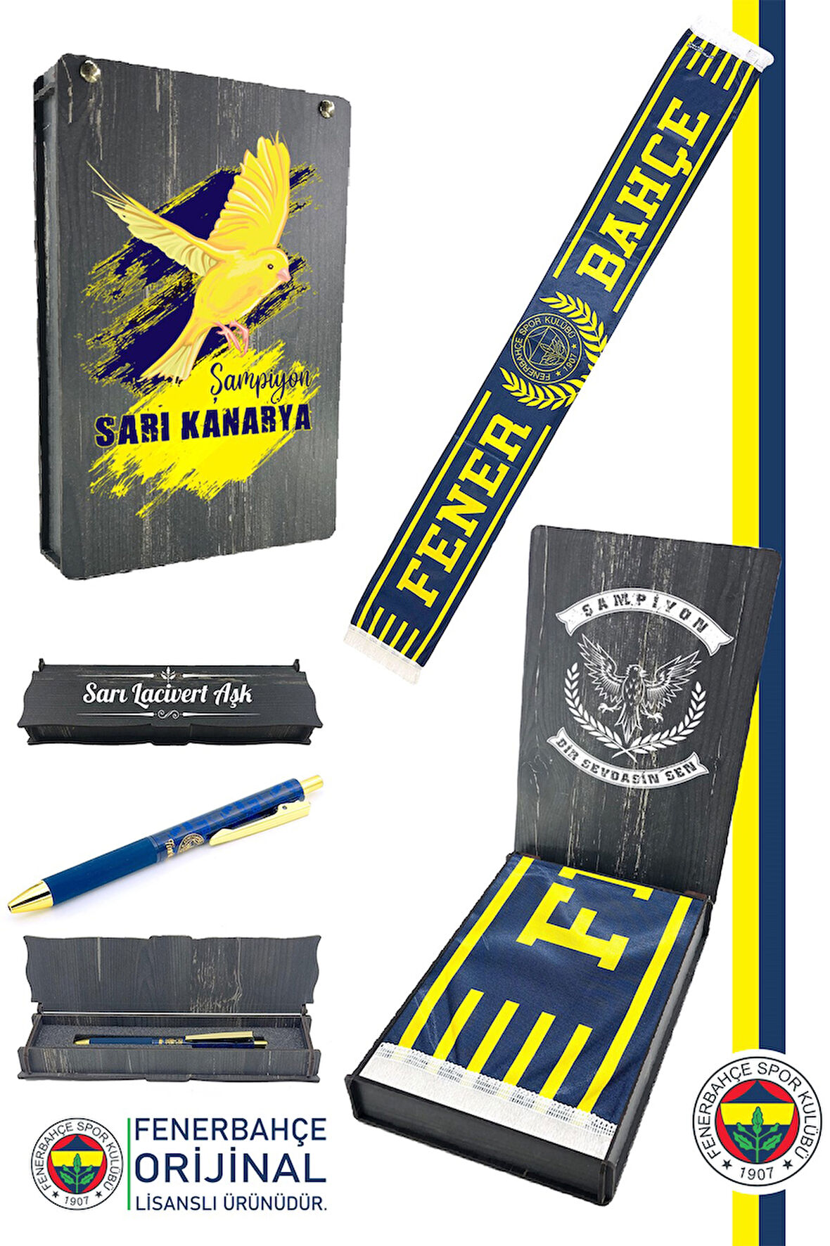 Fenerbahçe Orijinal Lisanslı Since 1907 Fenerbahçe Şal Atkı ve Hybrt Tükenmez Kalem Set Kutulu