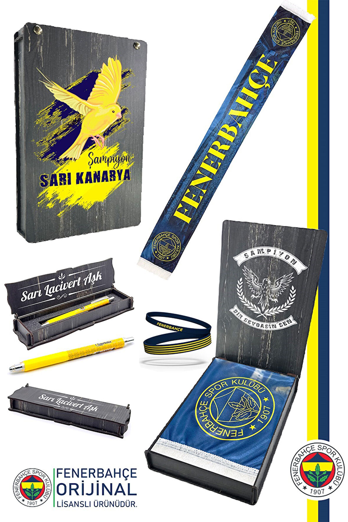 Fenerbahçe Orijinal Lisanslı Bir Şarkısın Sen Şal Atkı Bileklik ve Premium Uçlu Kalem Set Kutulu