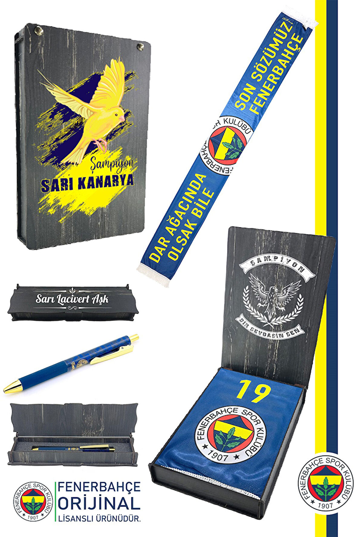 Fenerbahçe Orijinal Lisanslı Son Sözümüz Fenerbahçe Şal Atkı ve Hybrit Tükenmez Kalem Set Kutulu