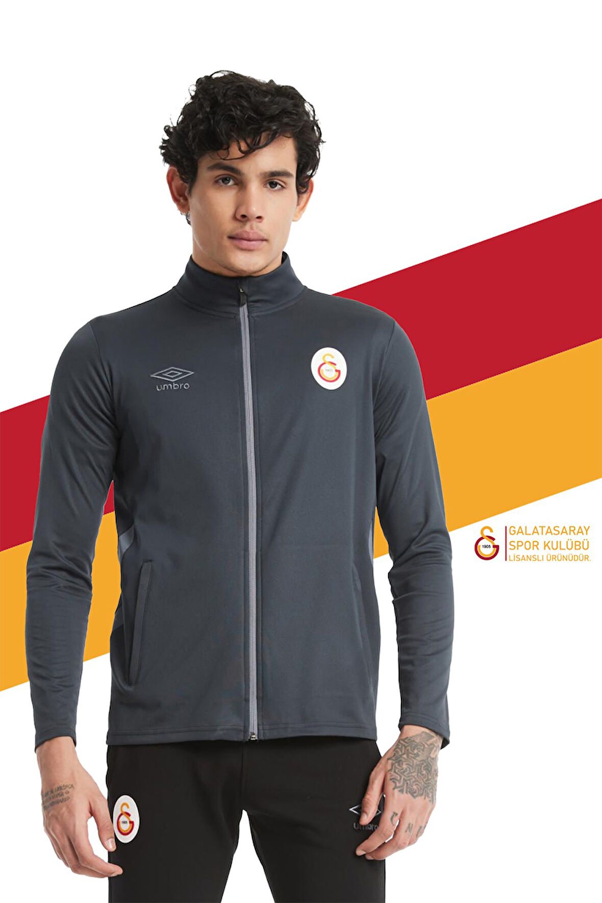 Galatasaray Orijinal Lisanslı Dik Yaka Fermuarlı Antrasit Sweat