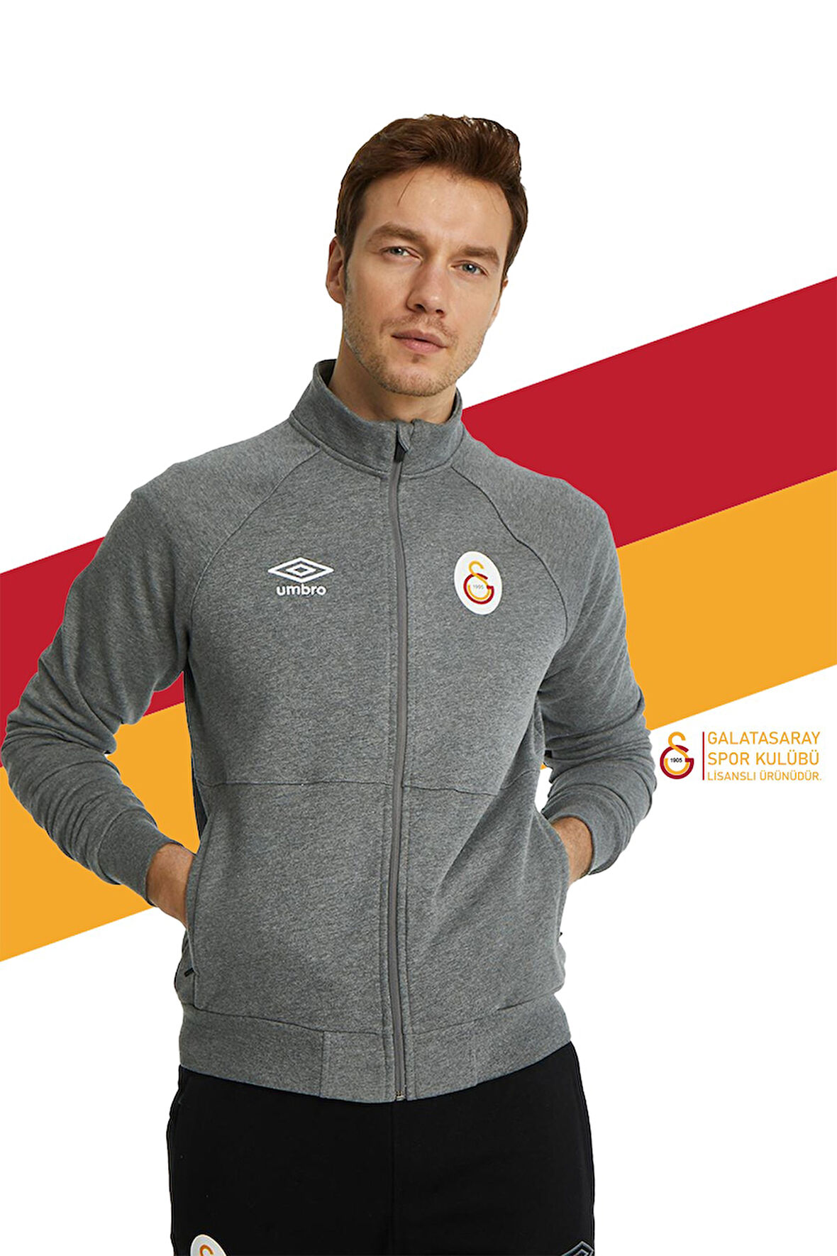 Galatasaray Orijinal Lisanslı Dik Yaka Fermuarlı Gri Sweat