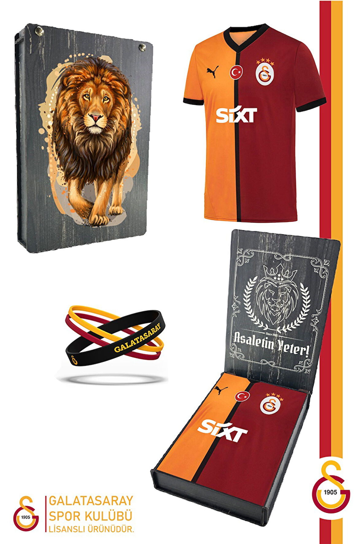 Galatasaray Orijinal 2024/2025 Parçalı İç Saha Taraftar Forma Bileklik Hediyeli Özel Tasarım Kutulu