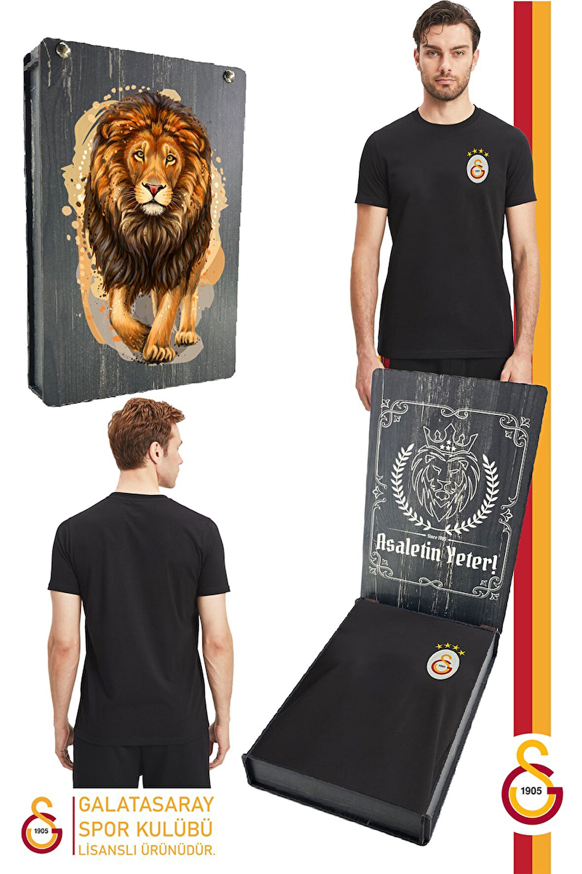 Galatasaray Orijinal Lisanslı Siyah Basic T-Shirt Gs Siyah Basic Hediyelik Ahşap Kutulu