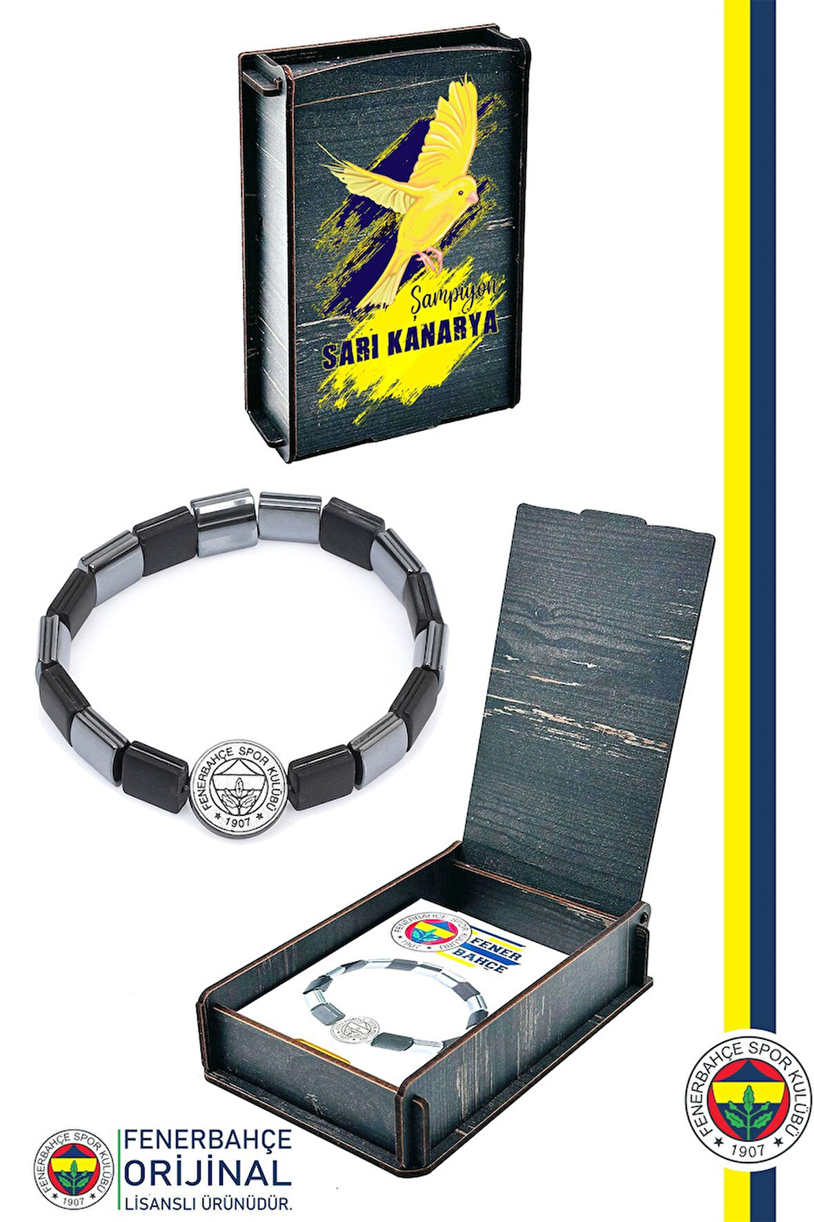 Fenerbahçe Orijinal Lisanslı Fb Logo Mat Onix Doğaltaş Bileklik Kanarya Baskılı Hediyelik